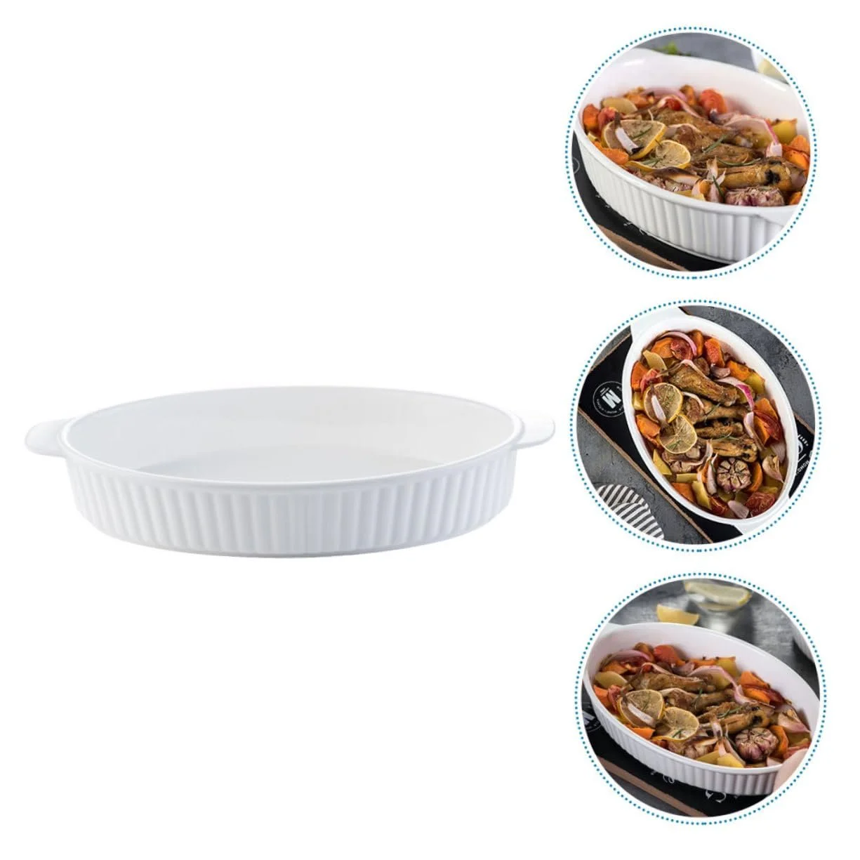 Форма для запекания керамическая овальная с двумя ручками жаропрочная устойчивая к царапинам, фото №4