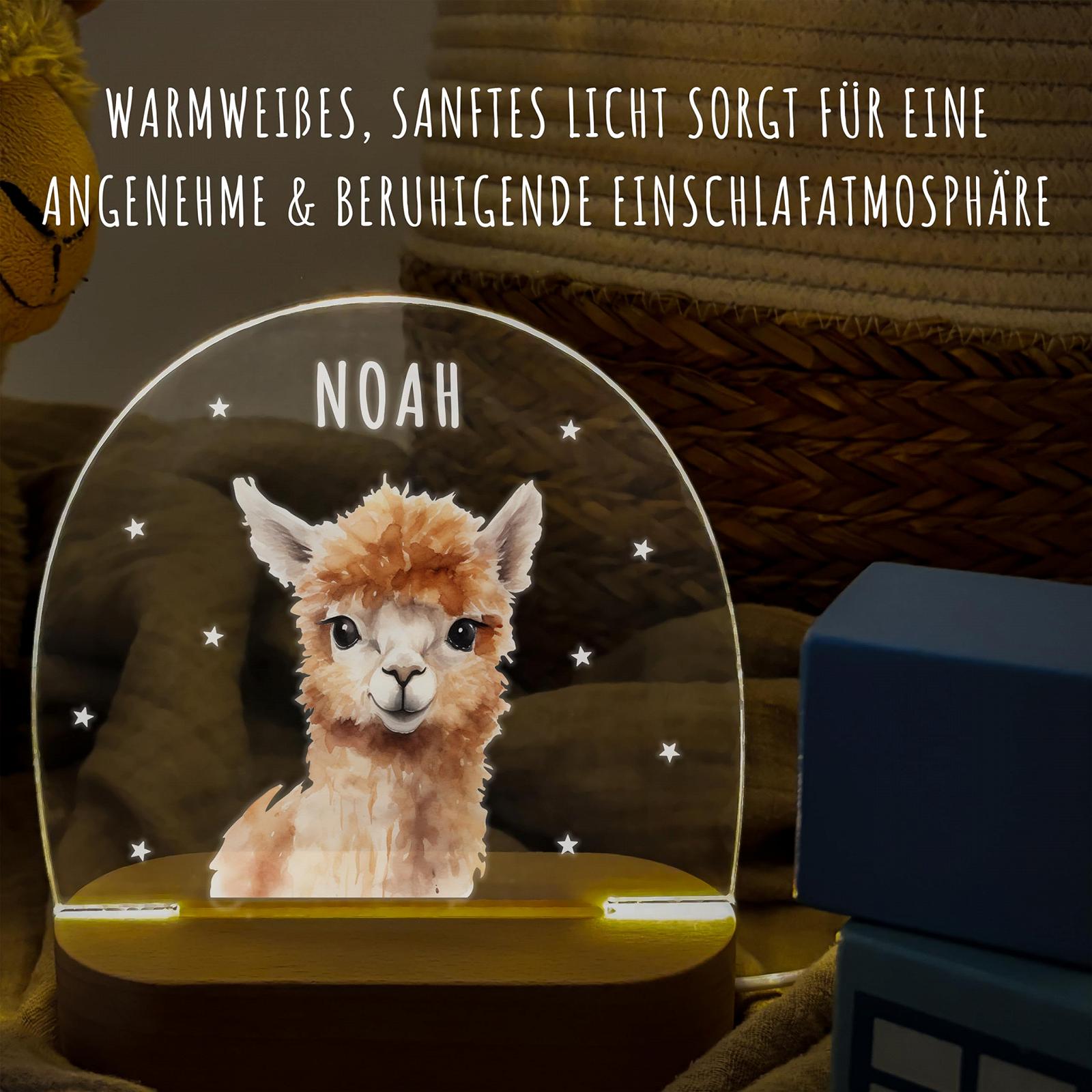 Нічник DEL MÀ Unique & Personal Personalised Alpaca Animal для дітей з дерев'яною основою та блоком живлення, фото №2