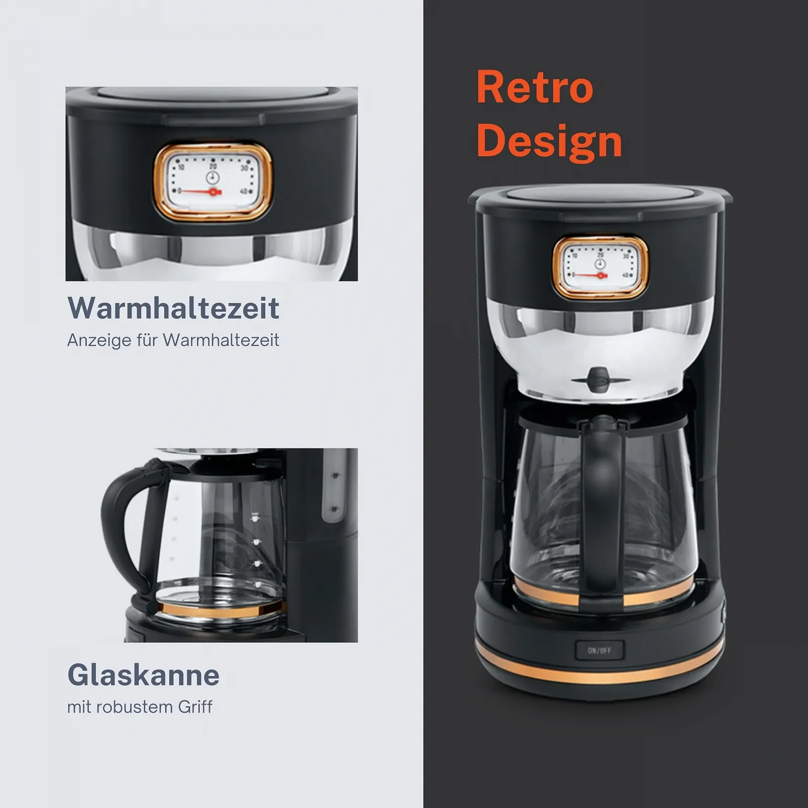 Кофеварка MUSE MS-220 BC 1.4 л 1000 Вт ретро матовая черная, фото №4