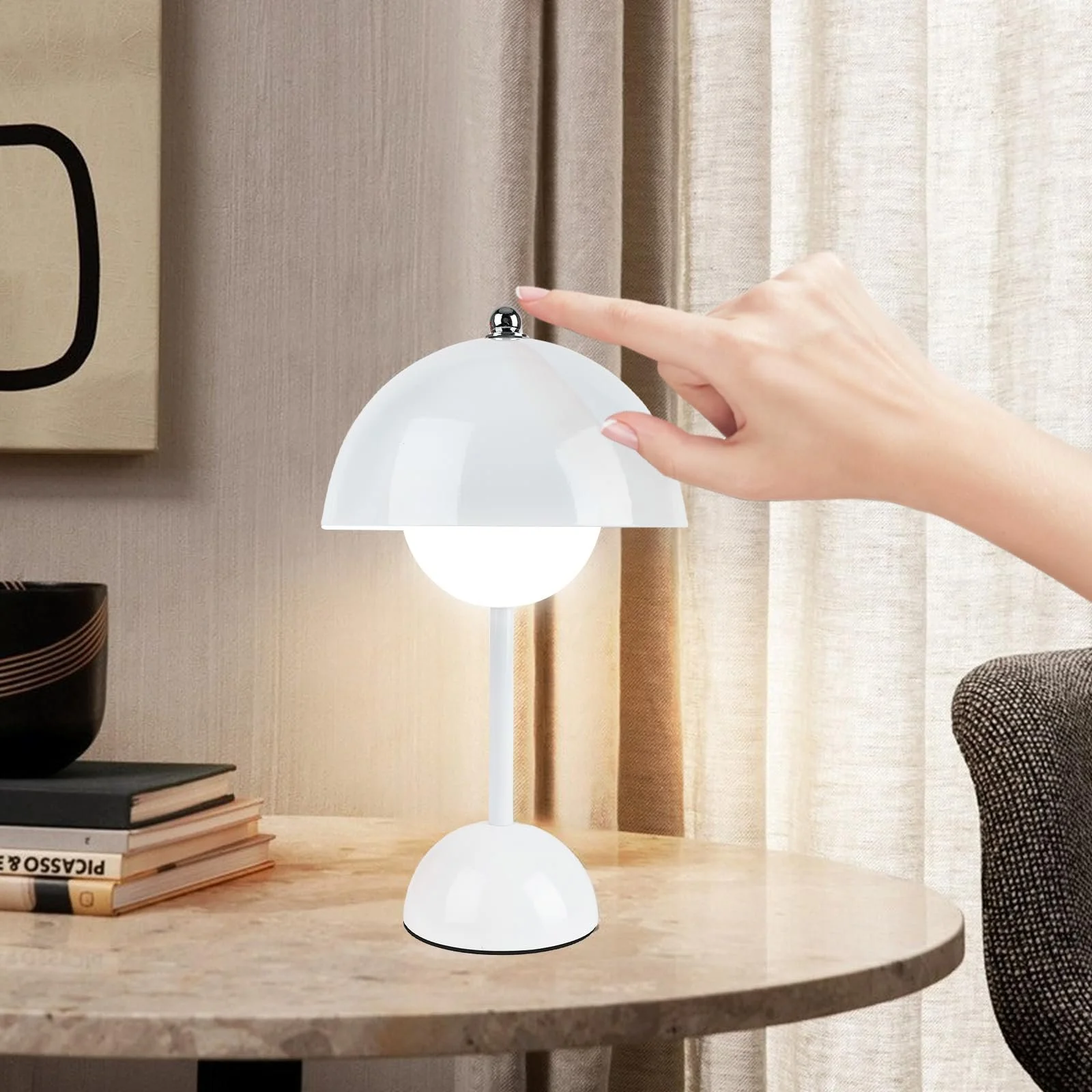 Настільна лампа LUPATDY Mushroom Flowerpot Бездротова Сенсорна Димування 3000 К - 6000 К Акумуляторна 3 режими яскравості, фото №4