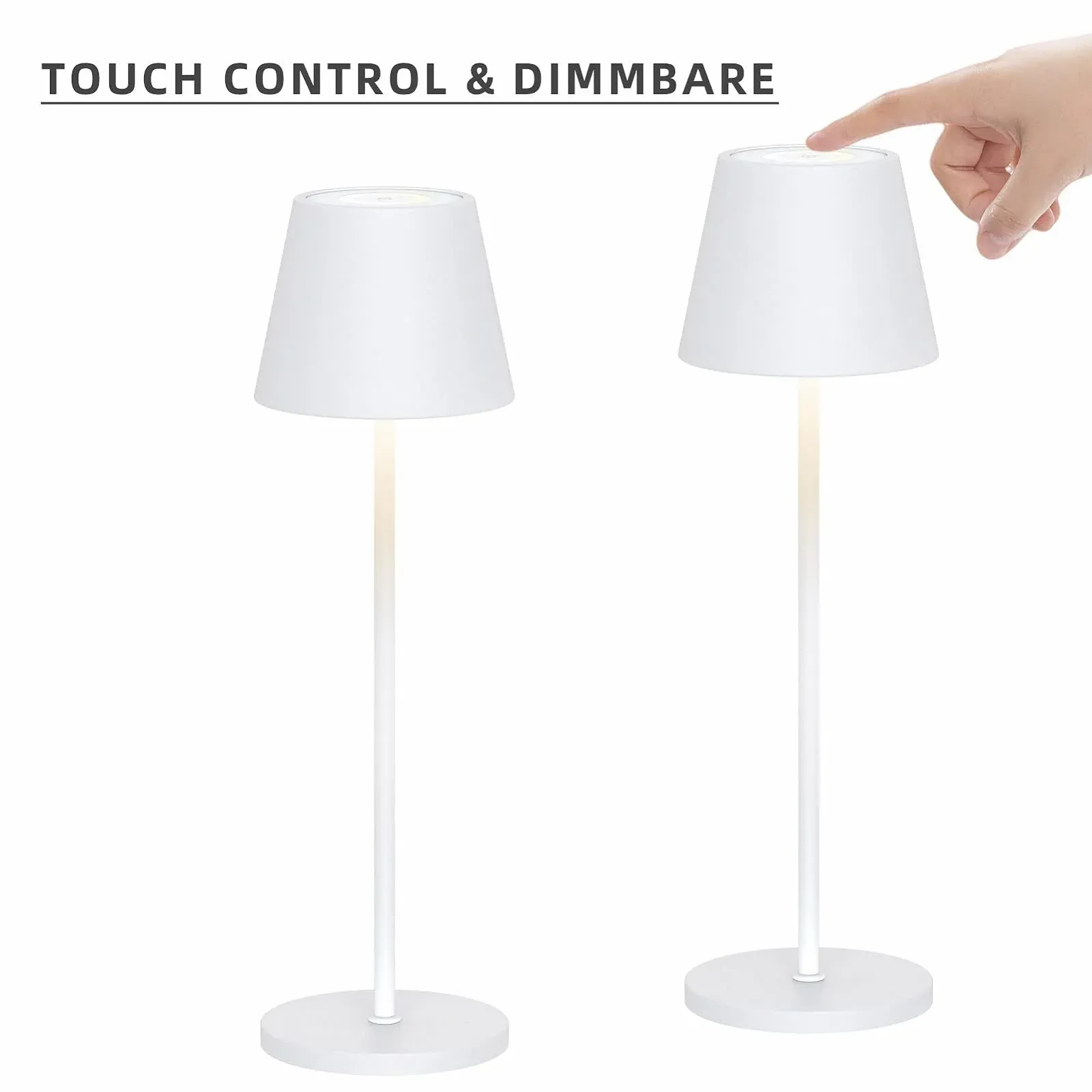 Настільна лампа LED Набір 2 шт. Сенсорна з регулюванням яскравості IP54 Водонепроникна Алюміній Бездротова Біла, фото №3