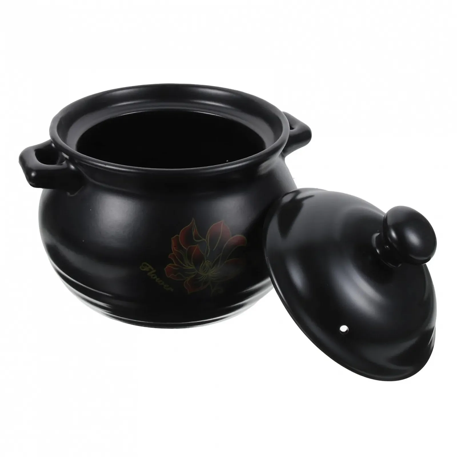 Горшок Ciieeo керамический с ручкой и цветочным узором для супа и тушения бытовой, фото №1