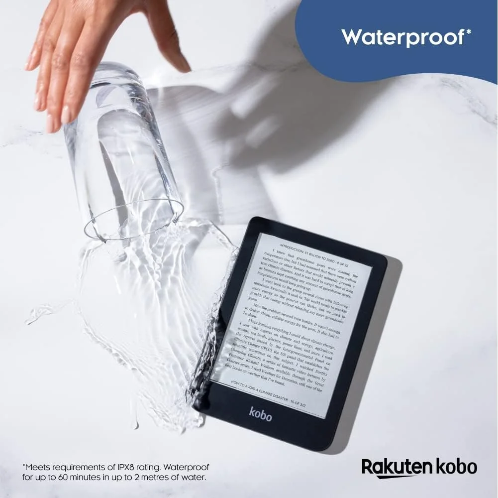 Електронна книга 6" Kobo Clara 2E / 16 ГБ / Linux / Wi-Fi / Bluetooth / Сенсорний E-Ink екран (1448 × 1072) / Налаштовувана яскравість / Вологозахищеність IPX8 / До 3 тижнів роботи від батареї / Темно-синя, фото №6 Електронна книга 6" Kobo Clara 2E / 16 ГБ / Linux / Wi-Fi / Bluetooth / Сенсорний E-Ink екран (1448 × 1072) / Налаштовувана яскравість / Вологозахищеність IPX8 / До 3 тижнів роботи від батареї / Темно-синя, фото №6