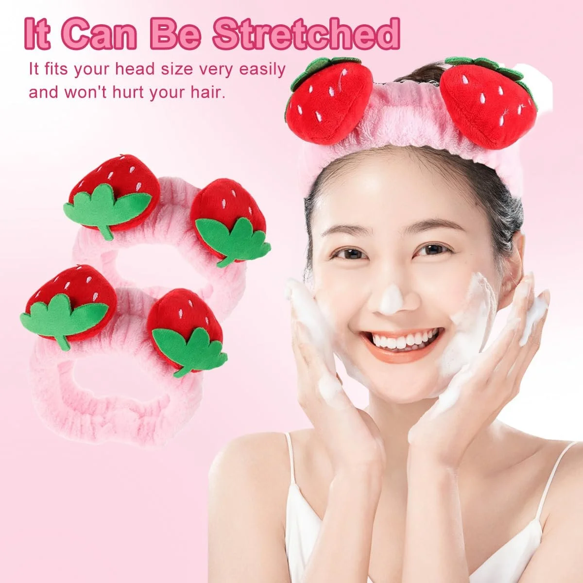 Пов'язка на голову Полуниця Рожевий, 2 шт, фото №4