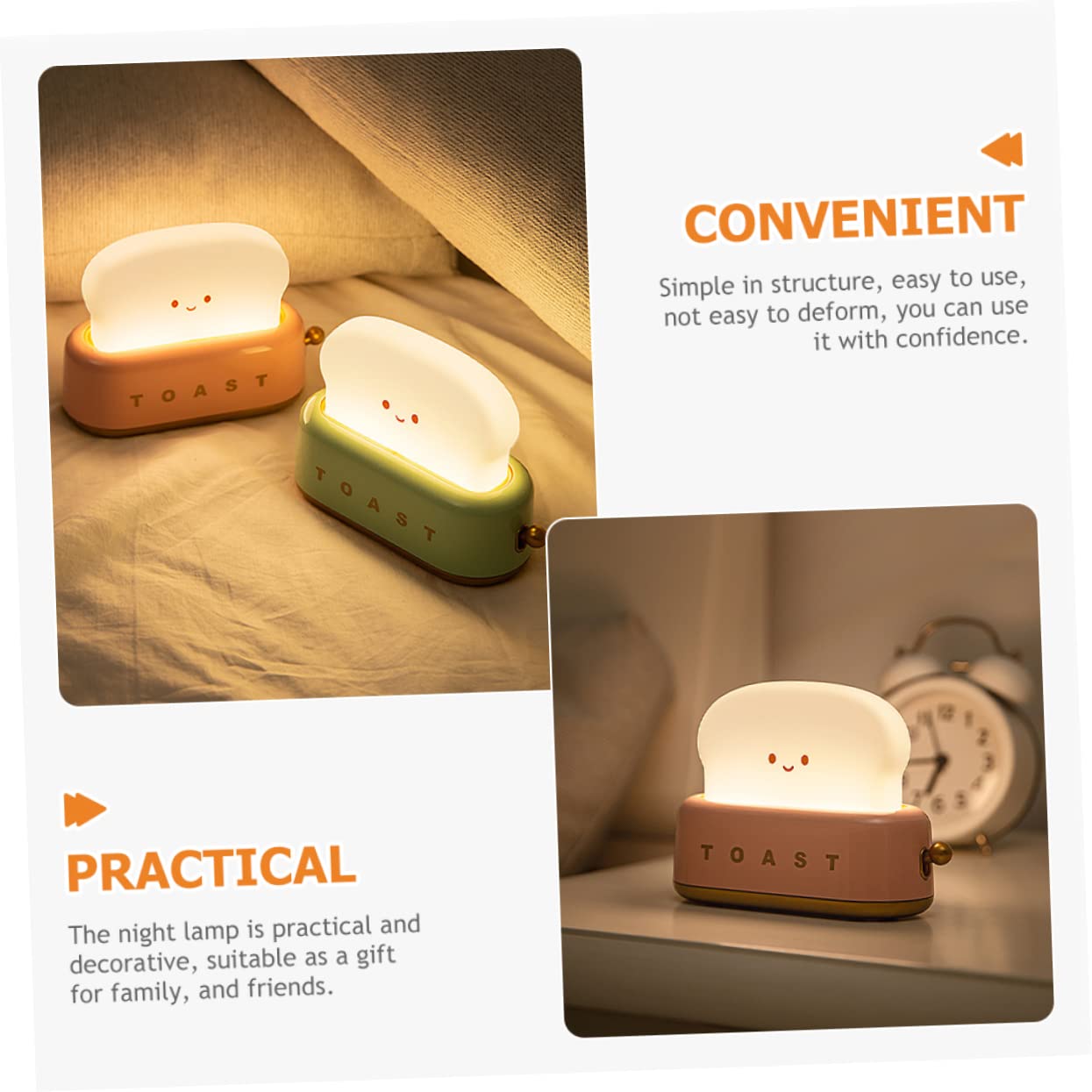 Ночник Gadpiparty Набор из 4 Тостер Свет Ночью для младенцев Свет ночник на кровати Кавайные ночники Украшения для стола Настольная лампа для стола ЛЕД Маленькие огоньки Детский ABS, фото №6