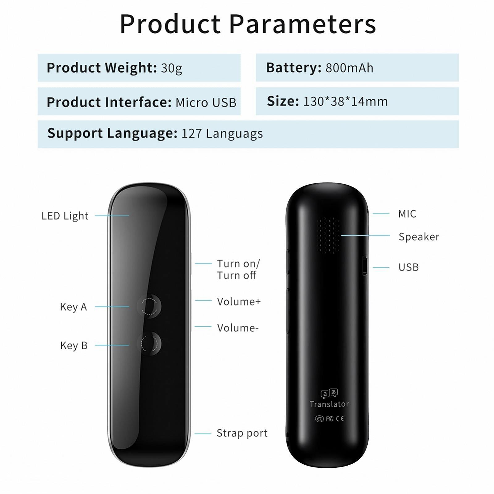 Перекладач мови G5 Pro Висока точність Портативний Двосторонній 127 мов BT, фото №7