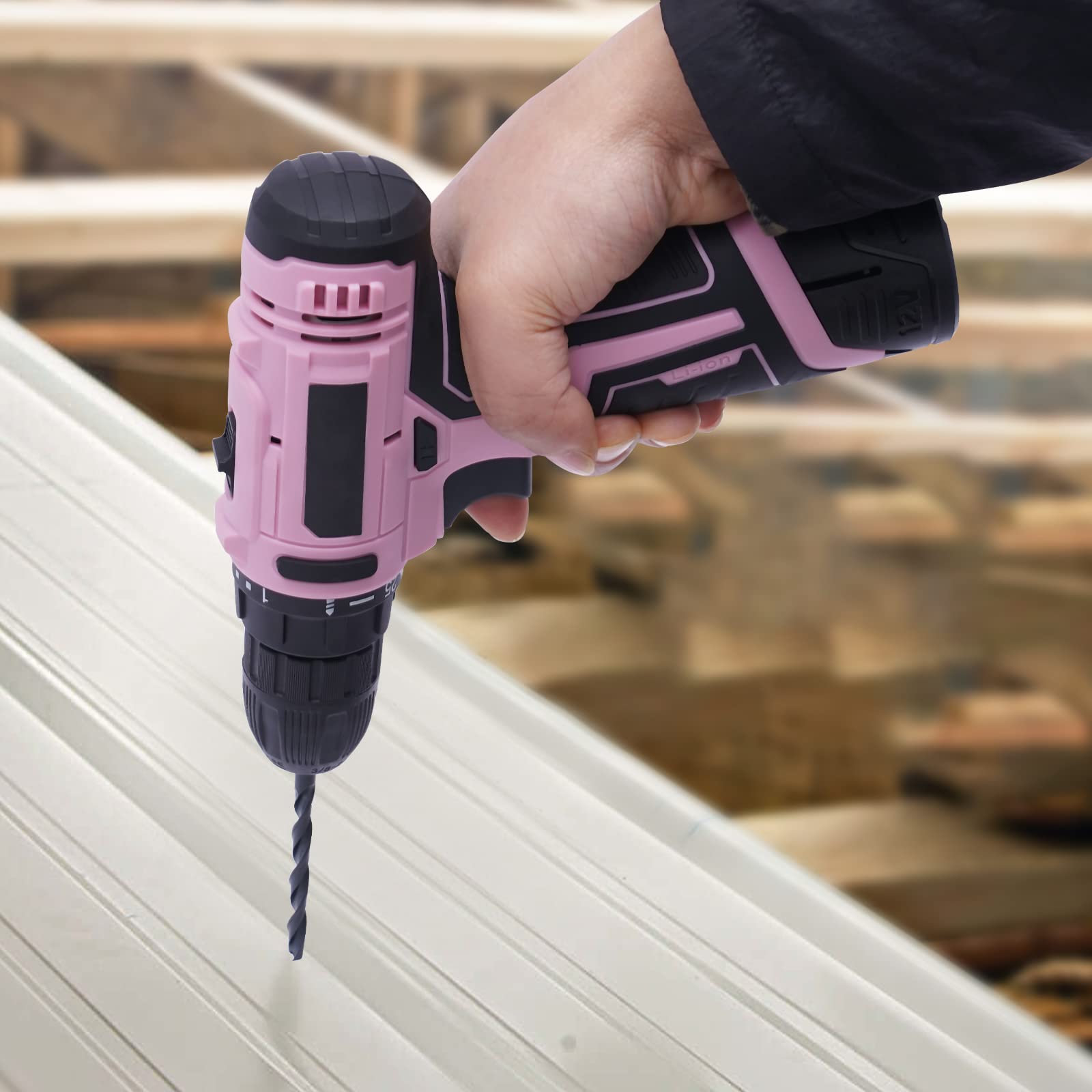 Акумуляторний Шурупокрут 2-швидкісний 25-моментний 3-режимний 21-елементний рожевий 12 В, фото №4