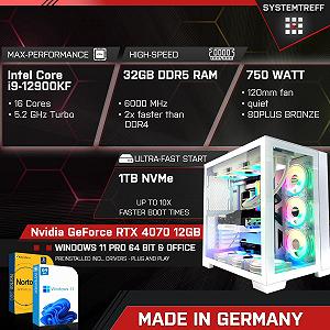 Комп'ютер SYSTEMTREFF High-End Gaming Intel Core i9-12900KF 16x5.2GHz Nvidia GeForce RTX 4070 12GB DX12 1TB M.2 NVMe 32GB DDR5 RAM WLAN для геймерів synthetic.ua - Фото 1