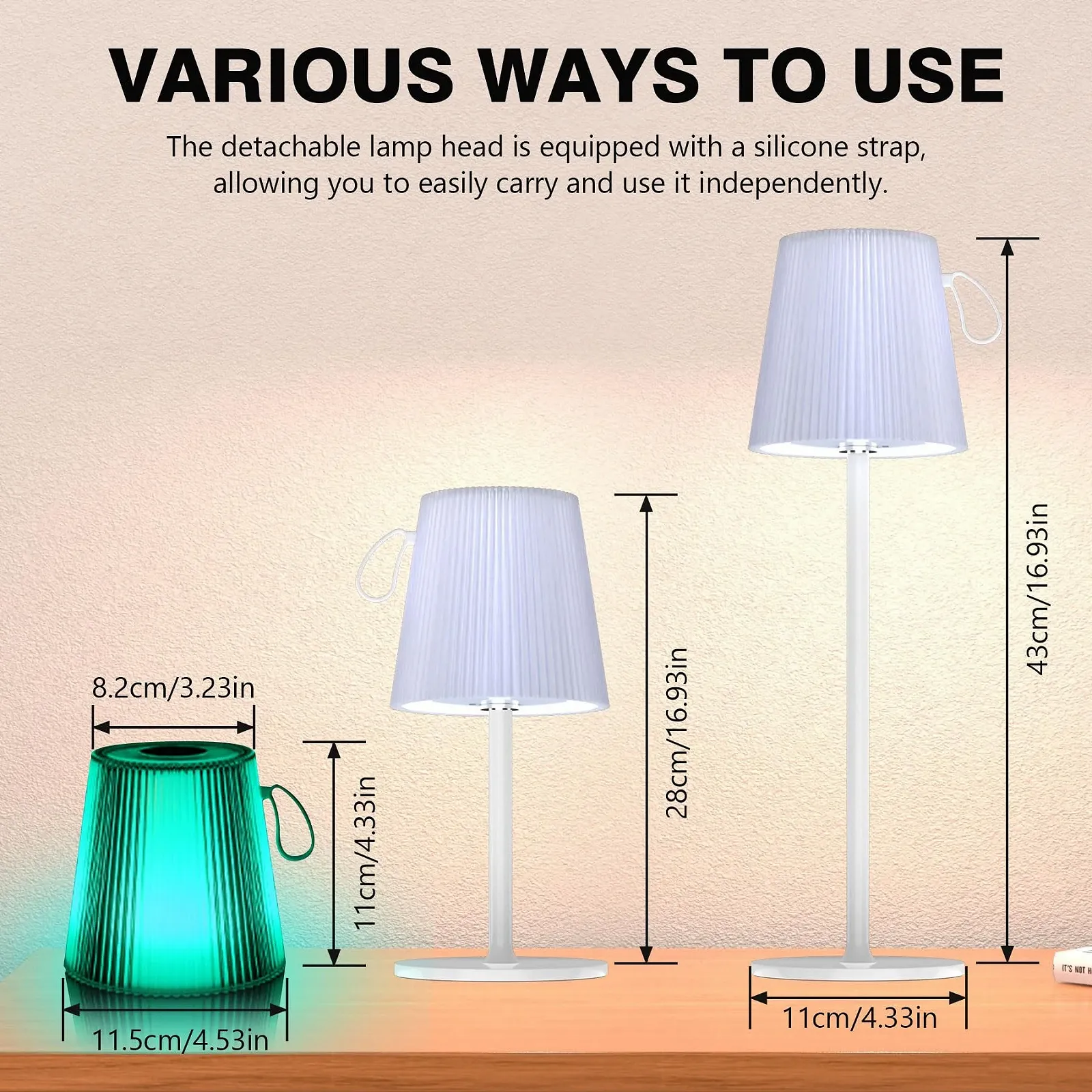 Настольная лампа LED Аккумуляторная Беспроводная 3000 K + RGB IP54 Белая, фото №7