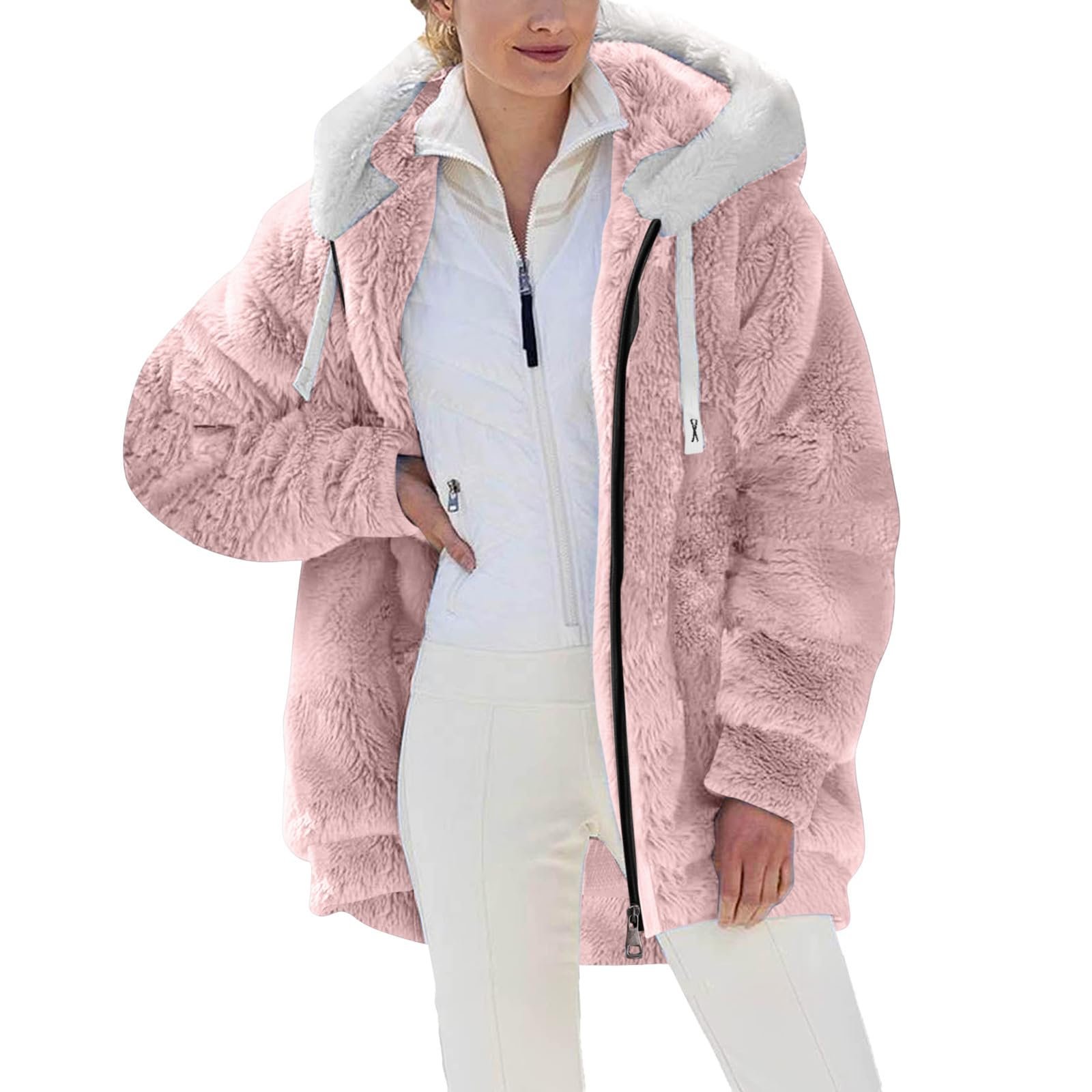 Флісова куртка Teddy для жінок, плюшева, тепла, з капюшоном, на блискавці, зимова, товста, елегантна, термофлісова куртка з кишенями, фото №4