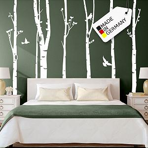 Наклейка на стіну Grandora W5187 Березовий стовбур Птахи XXL 267 x 250 см Біла - Фото 1