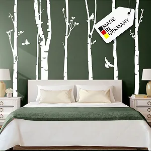 Наклейка на стіну Grandora W5187 Березовий стовбур Птахи XXL 267 x 250 см Біла - Фото 1