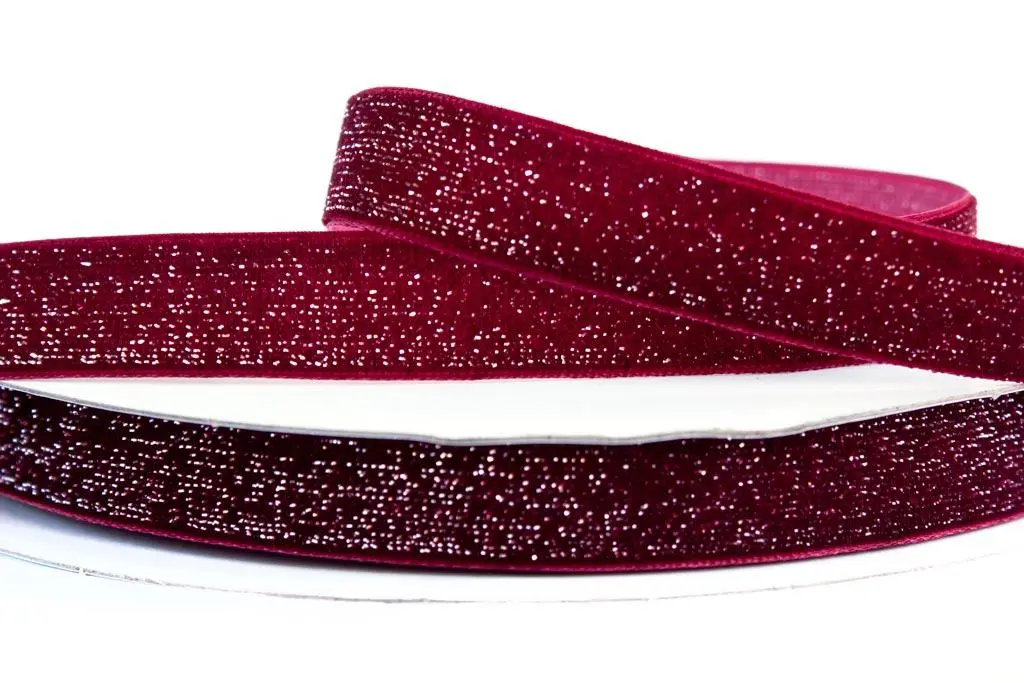 Лента бархатная Лентомания 15 мм марсала с люрексом (VLVT15MRSL-LR), фото №1