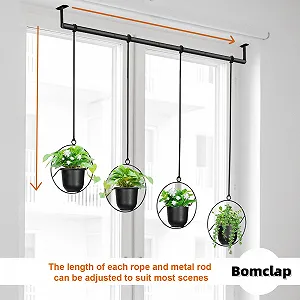 Подвесной цветочный горшок Bomclap Набор 4 шт. Круглые корзины с меламиновым горшком Черный synthetic.ua - Фото 1