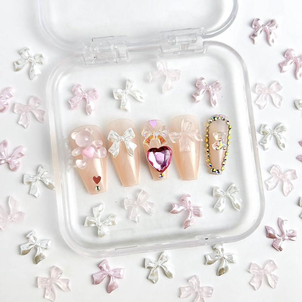 Украшения для ногтей Бантики 60 шт Белый Розовый Прозрачно-розовый, фото №6