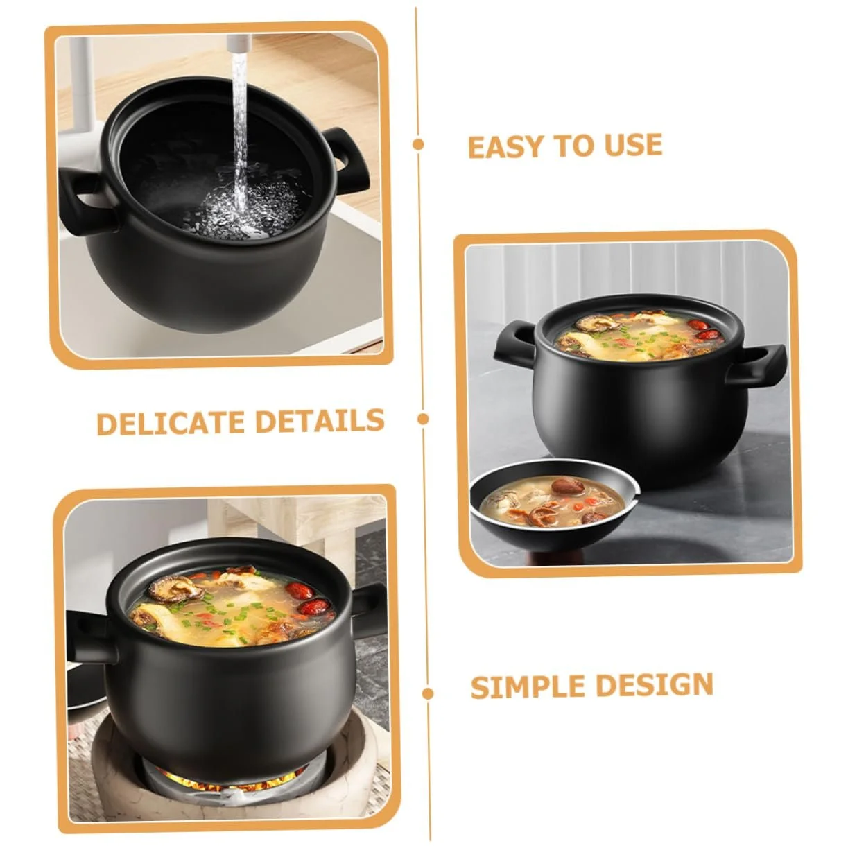 Каструля керамічна Sosoport велика антипригарна з кришкою для газової плити, фото №2