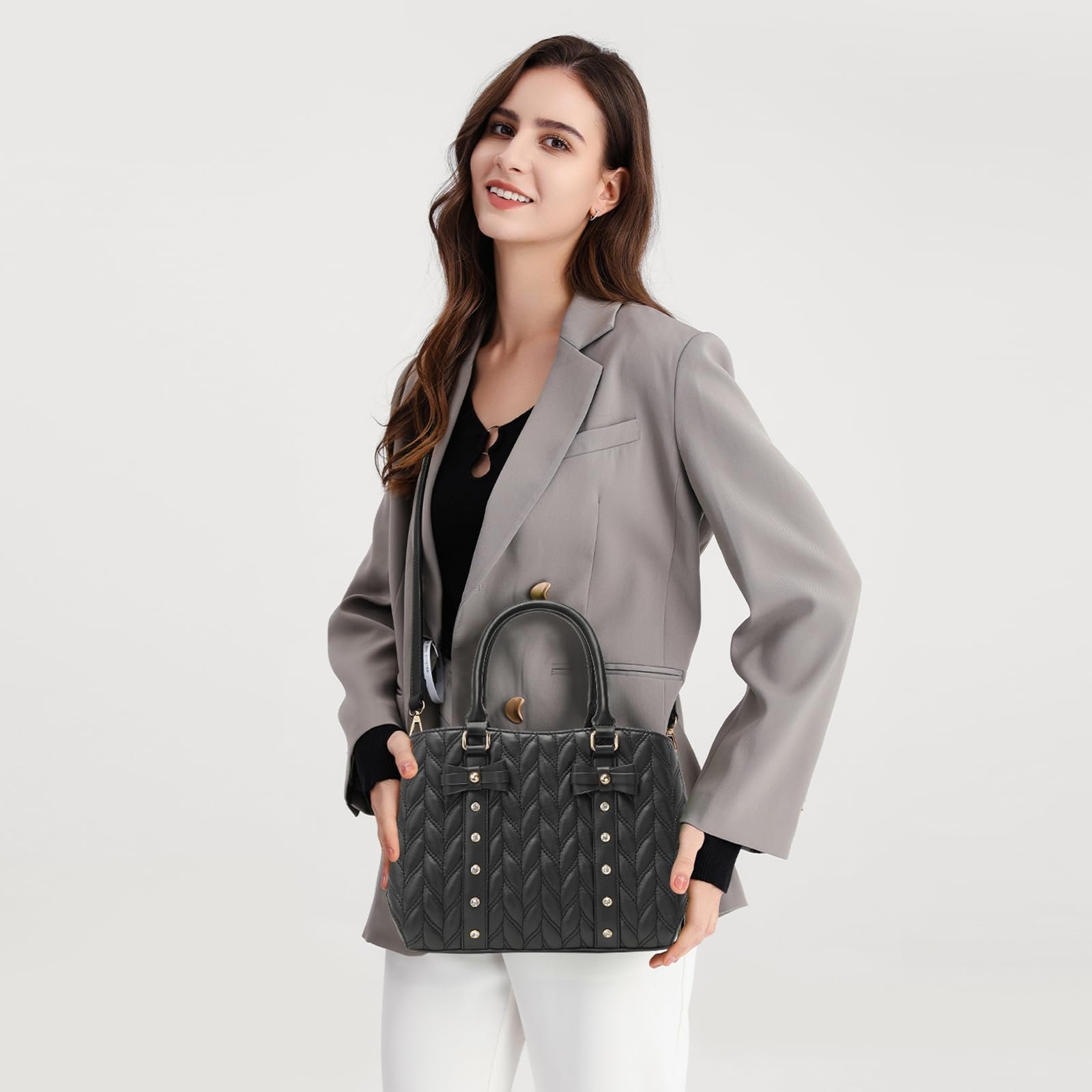 Сумка з ручками Miss Lulu стьобана з бантом велика для роботи, школи, подорожей, фото №5