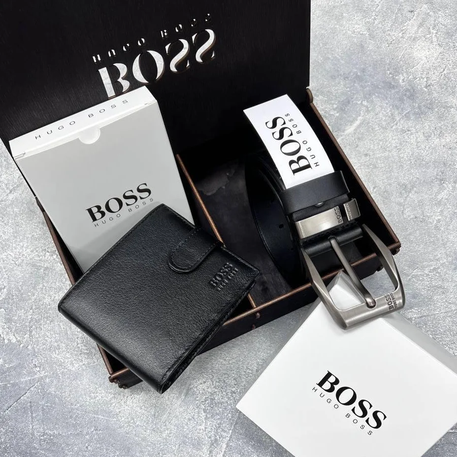 Чоловічий брендовий набір шкіряний ремінь і гаманець BOSS, фото №1 Чоловічий брендовий набір шкіряний ремінь і гаманець BOSS, фото №1
