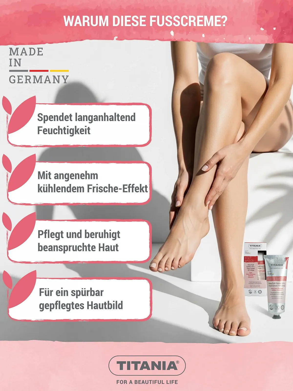 Крем для ног TITANIA Urea 10% с конским каштаном, сорбитолом и витамином E, 75 мл, фото №5