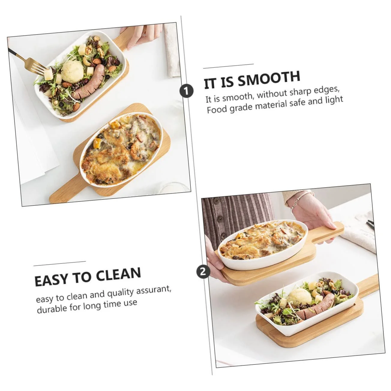 Форма для запекания Amosfun керамическая овальная с деревянной подставкой жаропрочная, фото №2