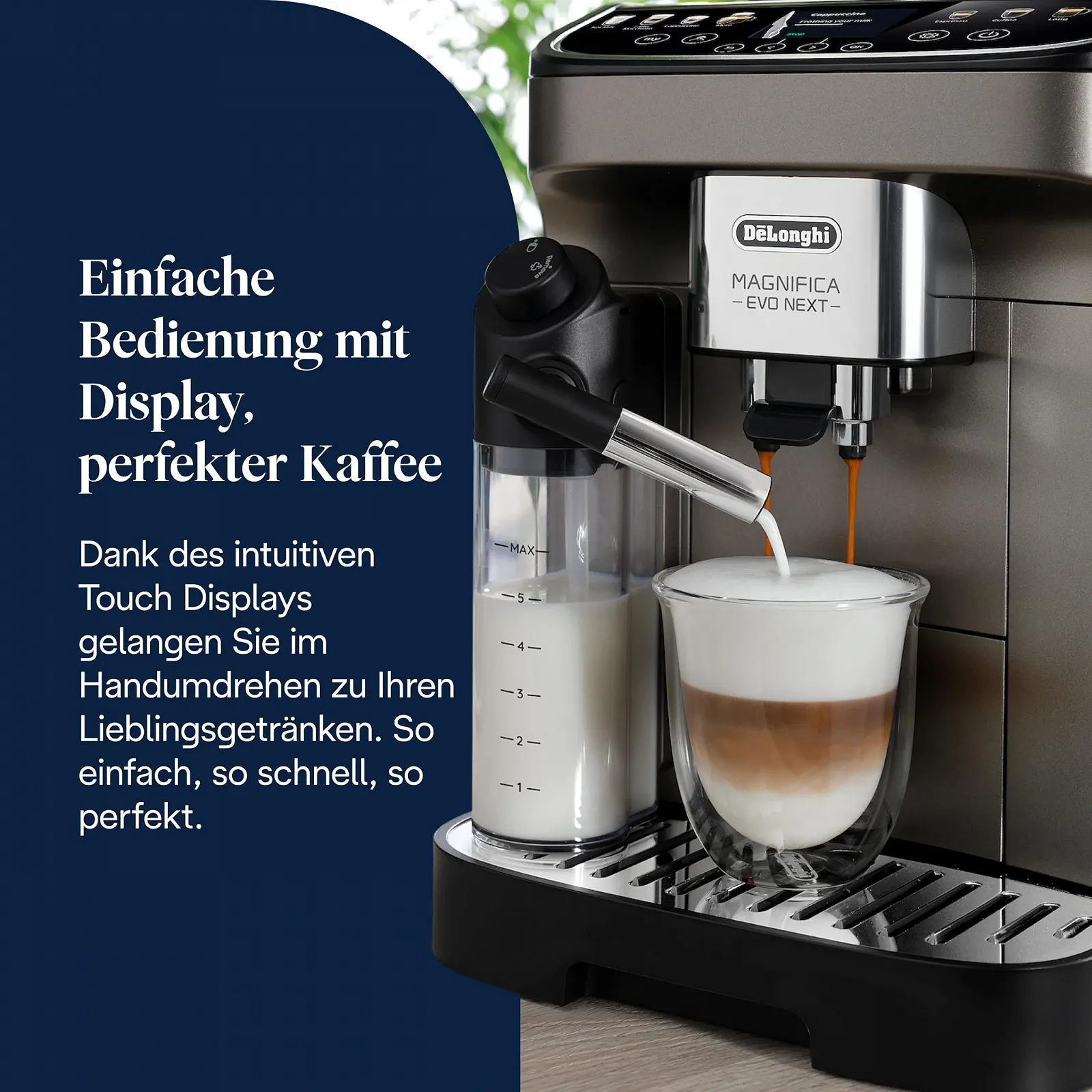 Кавомашина автоматична De'Longhi Magnifica Evo Next ECAM312.80.TB 13 напоїв (Капучино, Еспресо, Латте Мак’ято), кольоровий TFT-дисплей 2,4 дюйма, система LatteCrema, функція приготування 2 чашок, фото №7 Кавомашина автоматична De'Longhi Magnifica Evo Next ECAM312.80.TB 13 напоїв (Капучино, Еспресо, Латте Мак’ято), кольоровий TFT-дисплей 2,4 дюйма, система LatteCrema, функція приготування 2 чашок, фото №7
