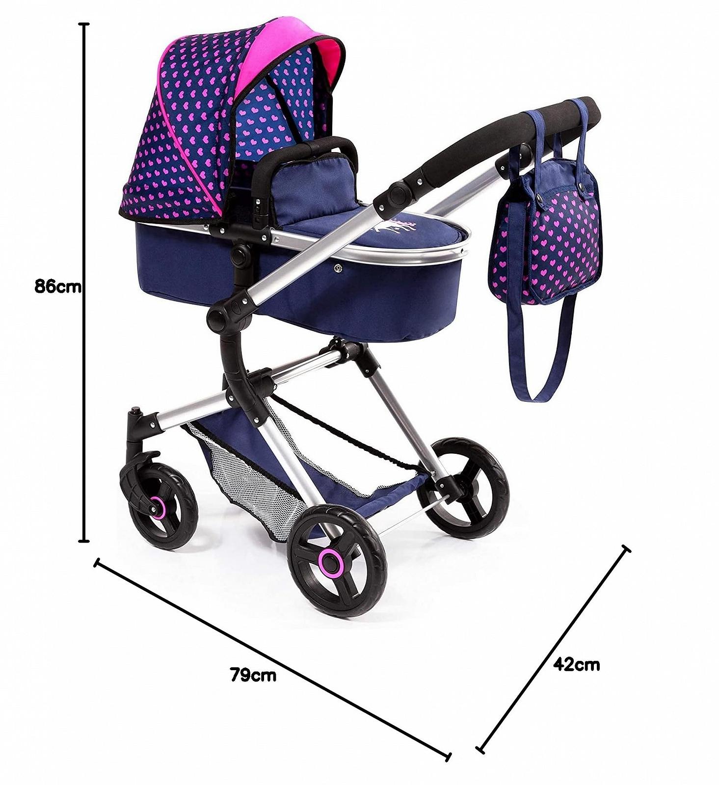 Комбинированная кукольная коляска Bayer Design Neo Vario 18454AA с сумкой для смены и корзиной для покупок, трансформируется в спортивную, регулируемая высота, современная, синяя с узором в виде сердец, фото №10 Комбинированная кукольная коляска Bayer Design Neo Vario 18454AA с сумкой для смены и корзиной для покупок, трансформируется в спортивную, регулируемая высота, современная, синяя с узором в виде сердец, фото №10