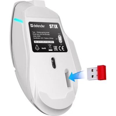 Мышка Defender Stix GM-009 LED Wireless White (52009), фото №5 Мышка Defender Stix GM-009 LED Wireless White (52009), фото №5