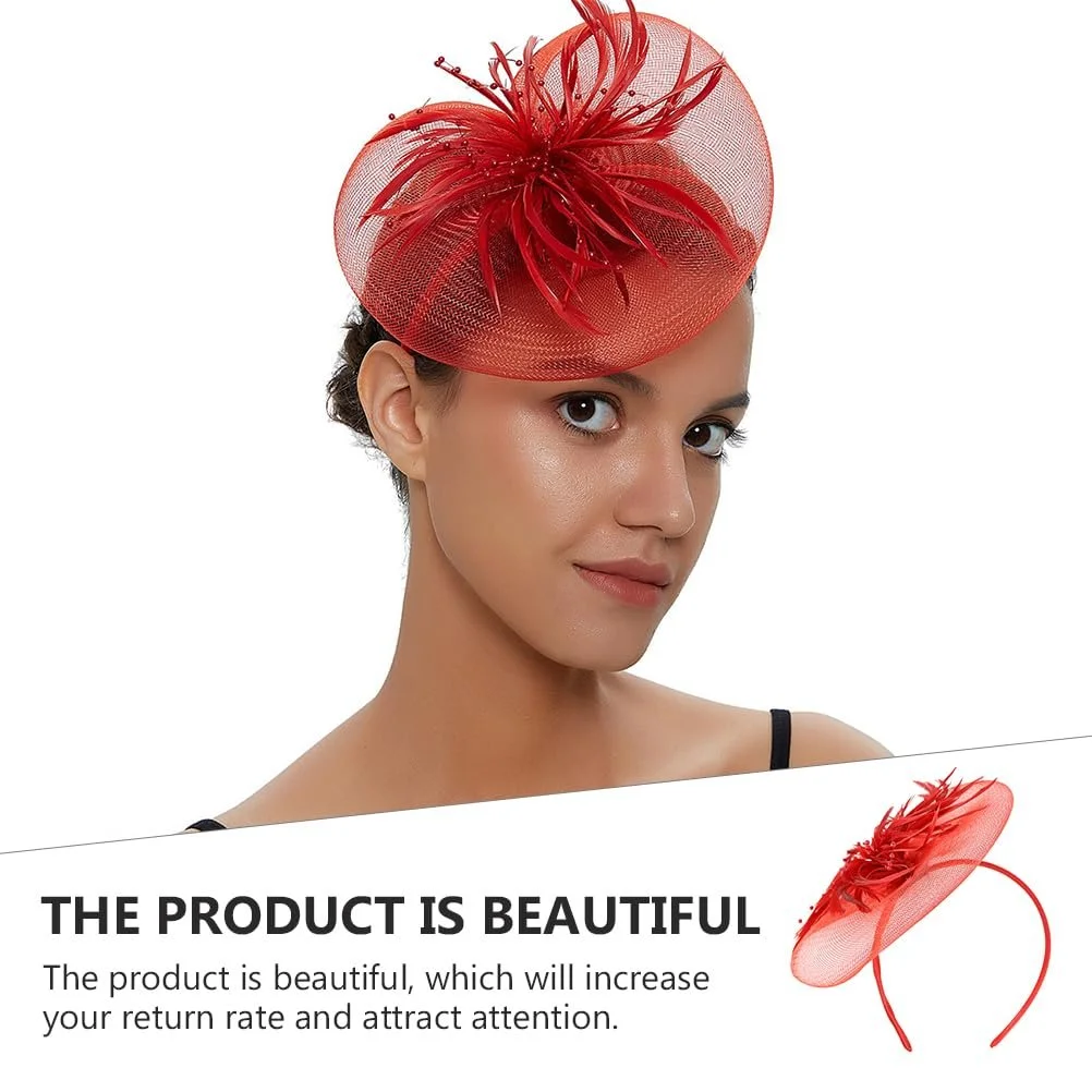 Капелюшок для вечірки ABOOFAN з квітами та пір'ям, елегантний, червоний, фото №3 Капелюшок для вечірки ABOOFAN з квітами та пір'ям, елегантний, червоний, фото №3