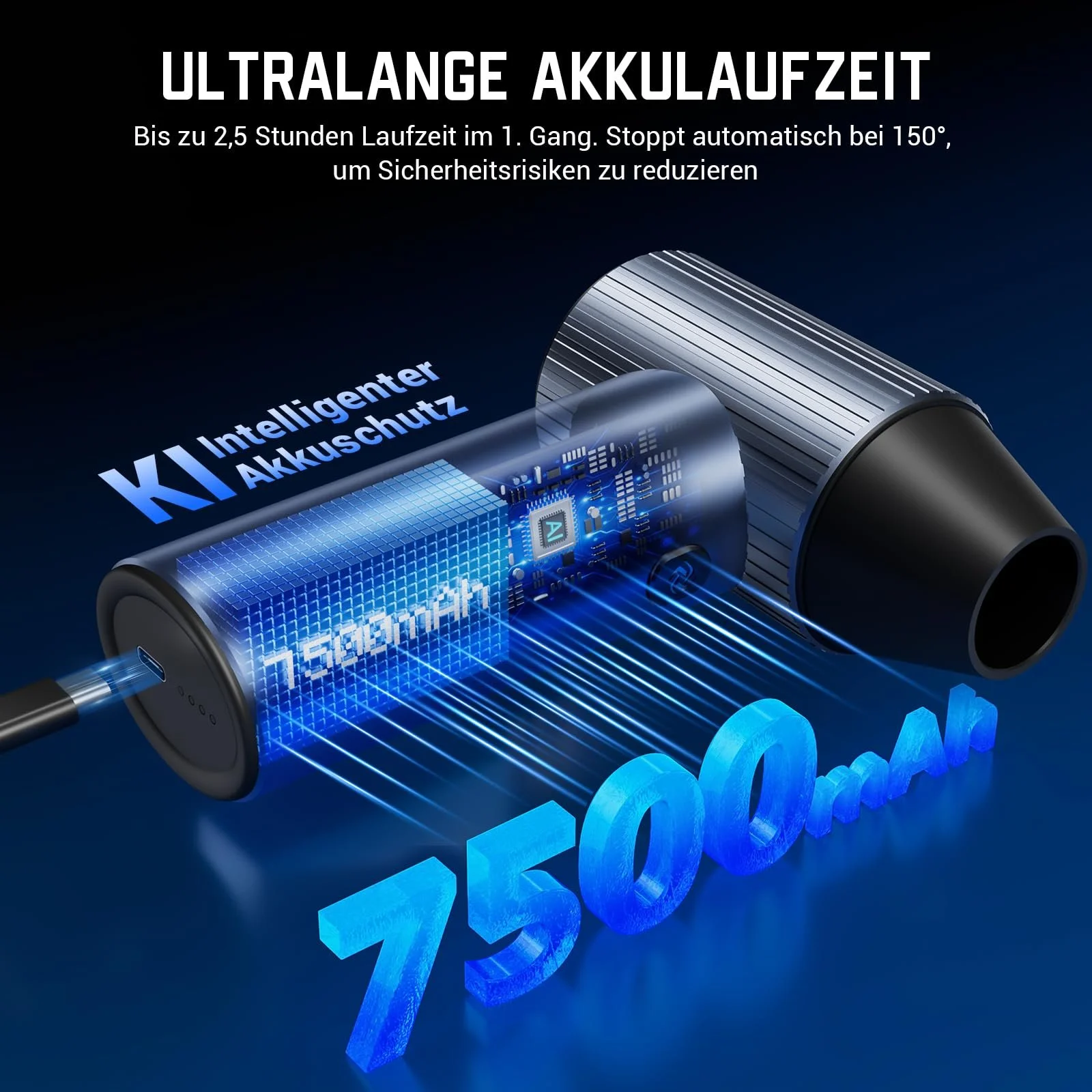 Аккумуляторная воздуходувка Solareye 3 скорости 300,000 rpm 7500 mAh USB Металл, фото №4 Аккумуляторная воздуходувка Solareye 3 скорости 300,000 rpm 7500 mAh USB Металл, фото №4