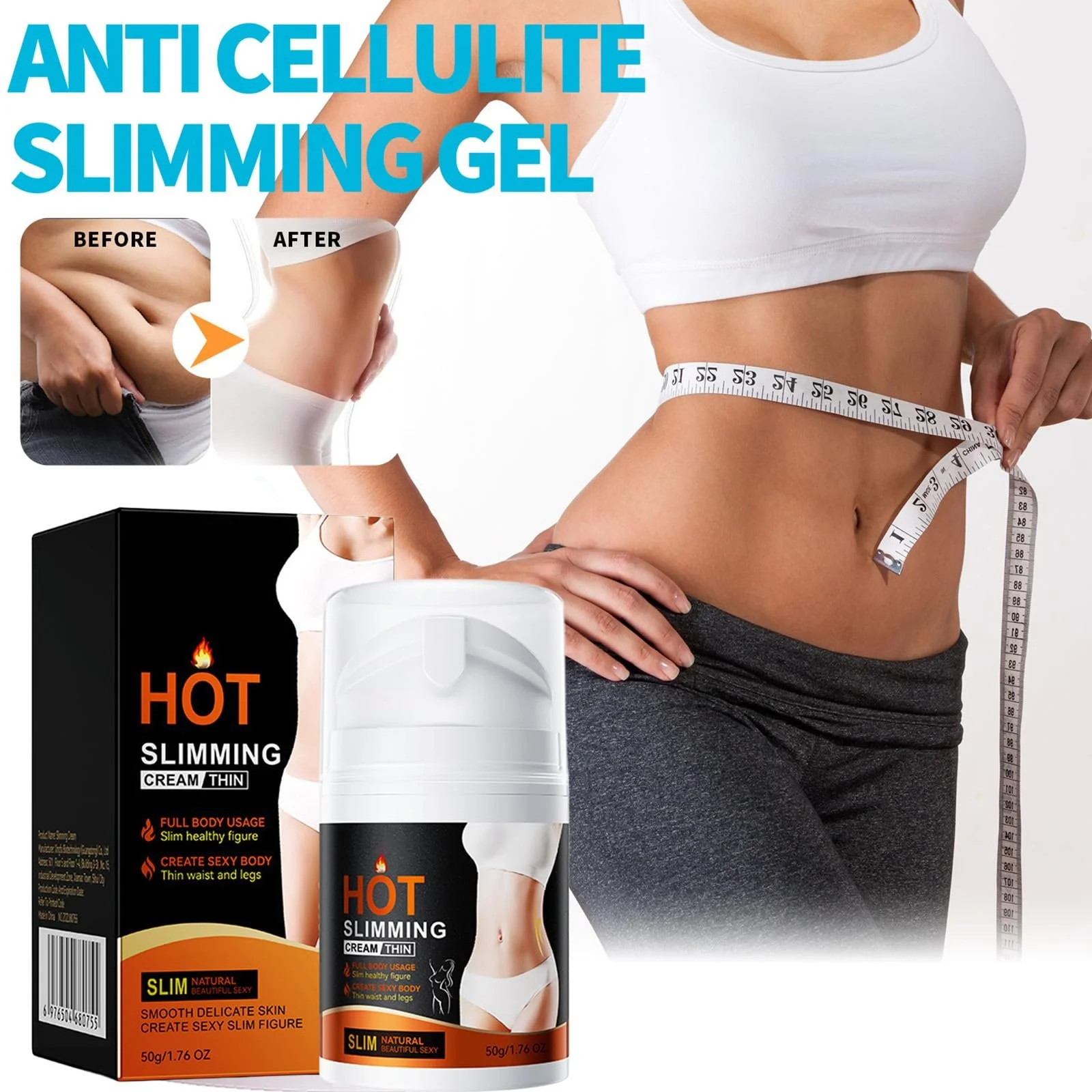 Крем антицелюлітний, для спалювання жиру, для пружності та формування тіла для живота, талії та сідниць, масажний крем, фото №6