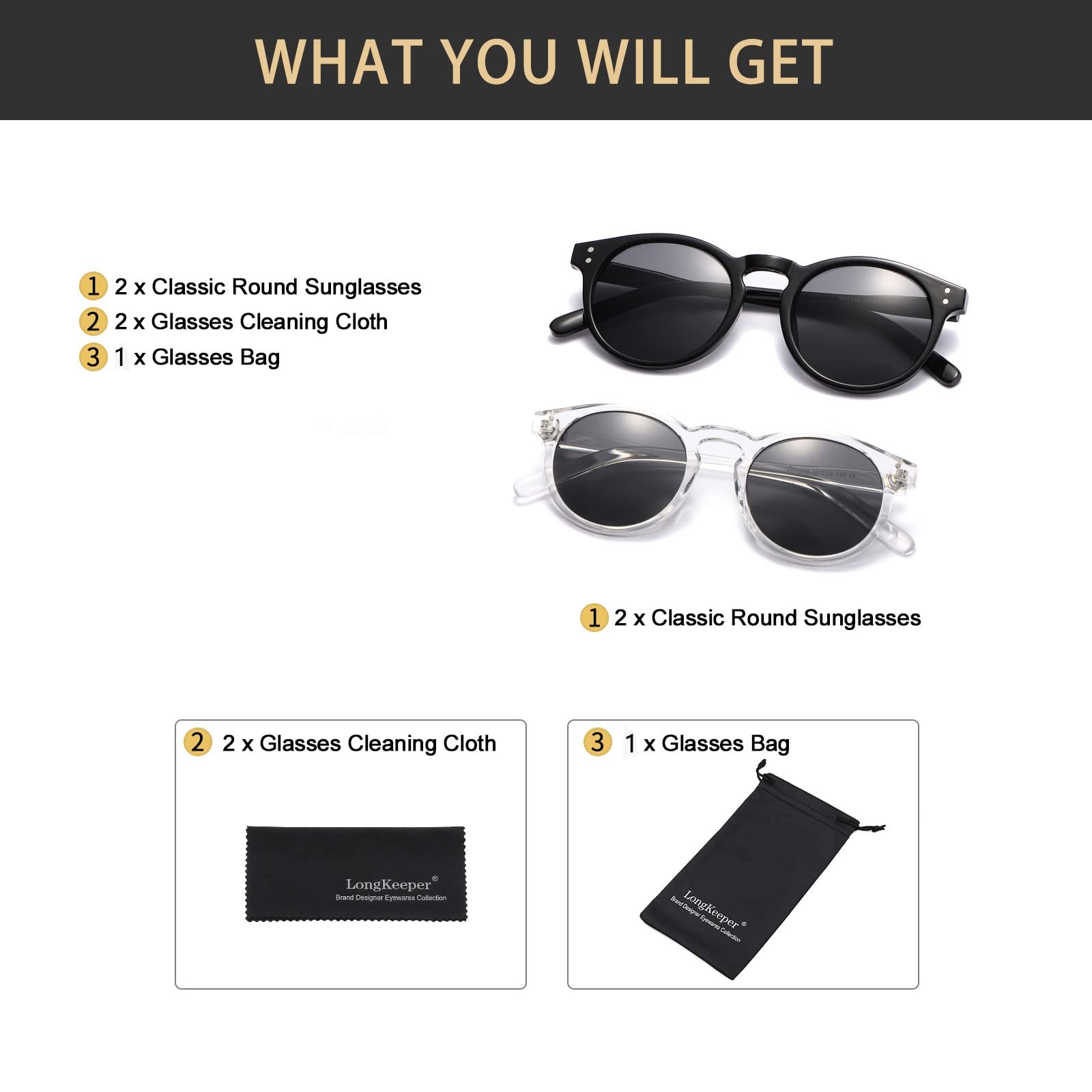 Вінтажні сонцезахисні окуляри Long Keeper Круглі Маленька оправа UV400 Ретро для чоловіків та жінок, фото №5