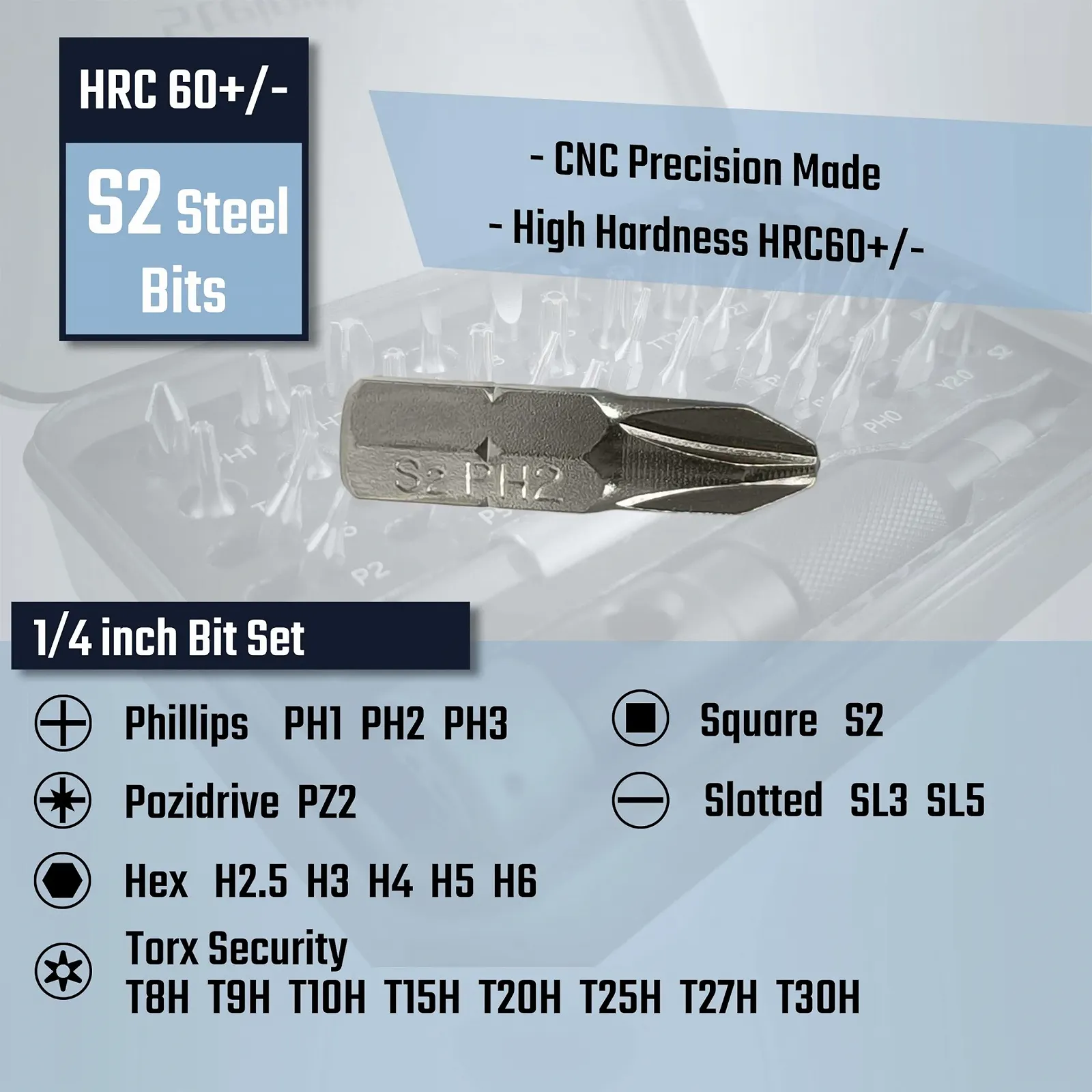 Набір викруток Steinwhale 39-в-1 T-Handle S2 Steel 1/4 дюйма та 4 мм, фото №6