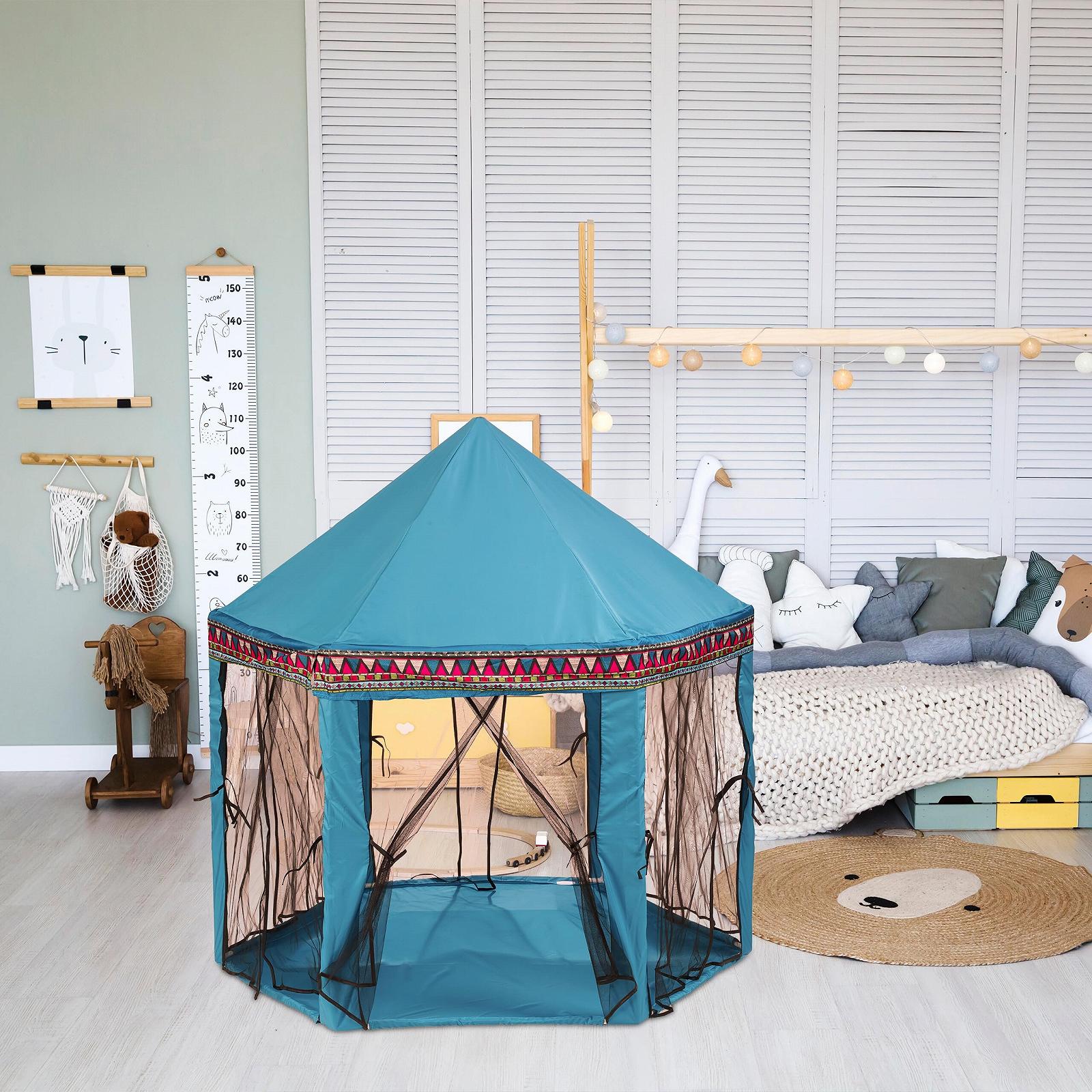 Игровой шатер Relaxdays шестиугольный бирюзовый, 135 x 140 x 140 см, фото №3