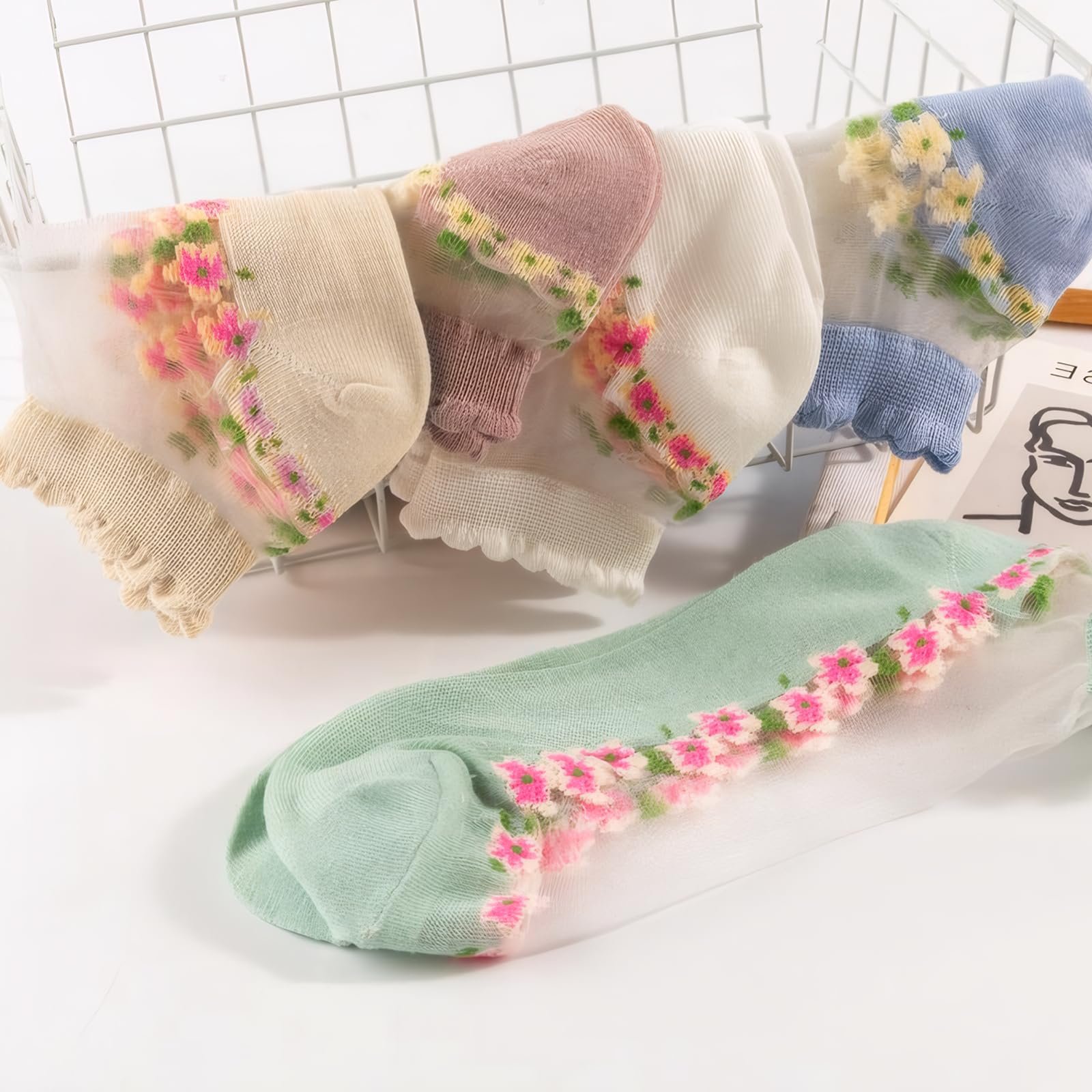 Носки Нейлоновые Женские Цветочный узор, 10 пар, разноцветные, фото №5