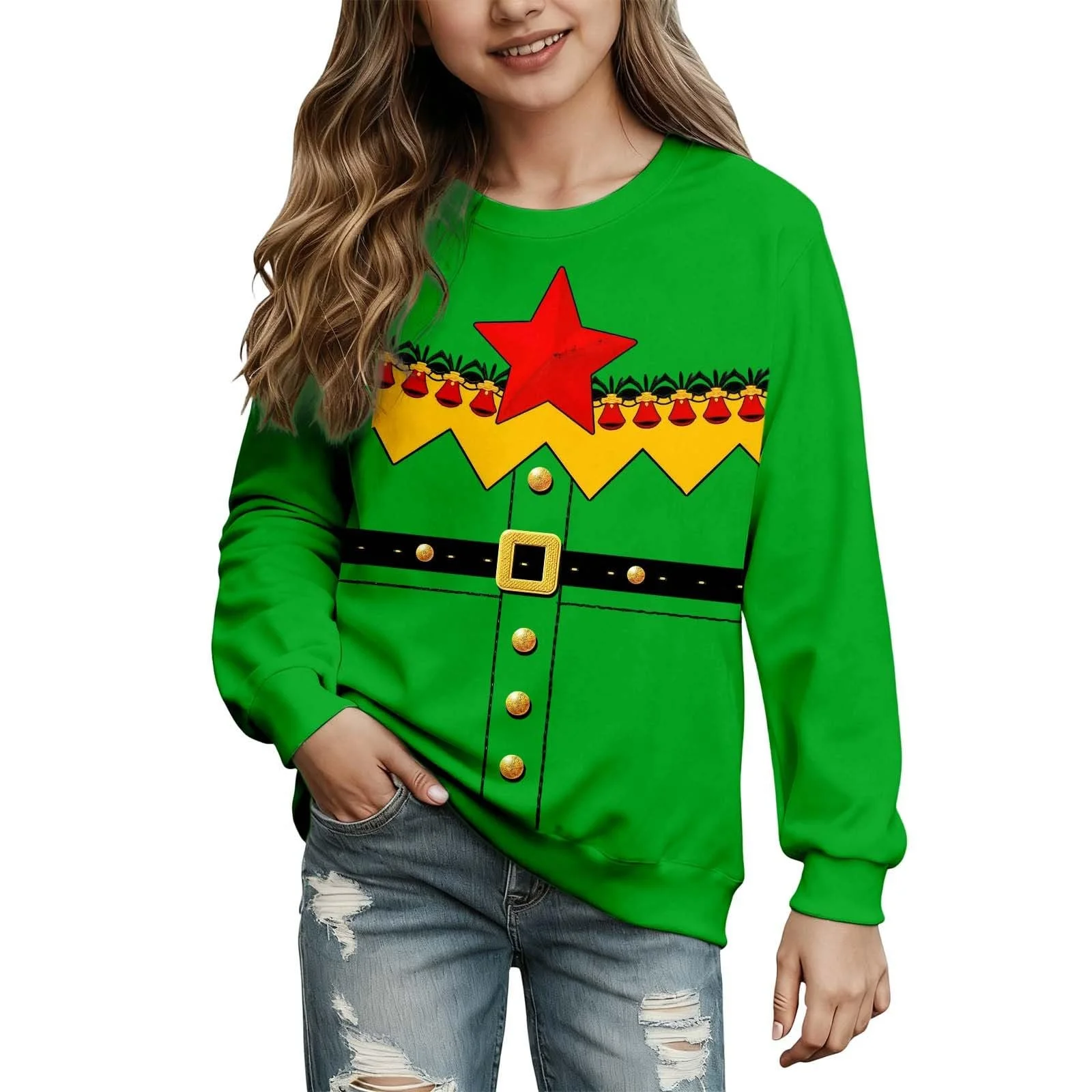 Рождественский свитер Generisch для девочек, праздничный свитшот с рождественским принтом, флисовое худи для повседневного использования, фото №1