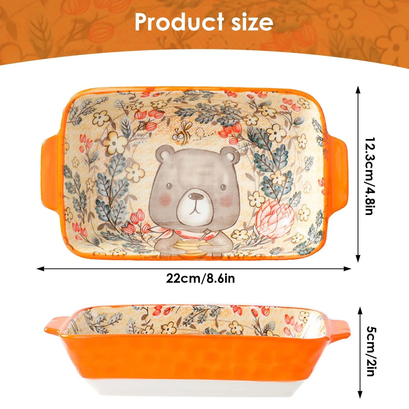 Форма для запекания керамическая прямоугольная маленькая с ручками для крем-брюле и лазаньи Оранжевая, фото №2