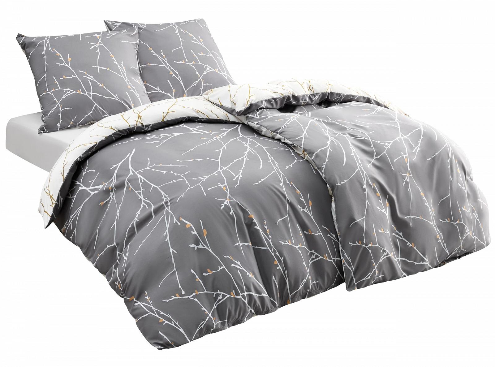 Постільна білизна BEDSURE 135 x 200 см, 4-предметний комплект бавовняної постільної білизни, сірий, комплект з 2 підковдр з 2 наволочками 80 x 80 см, тепла постільна білизна на блискавці, візерунок "гілка", фото №7
