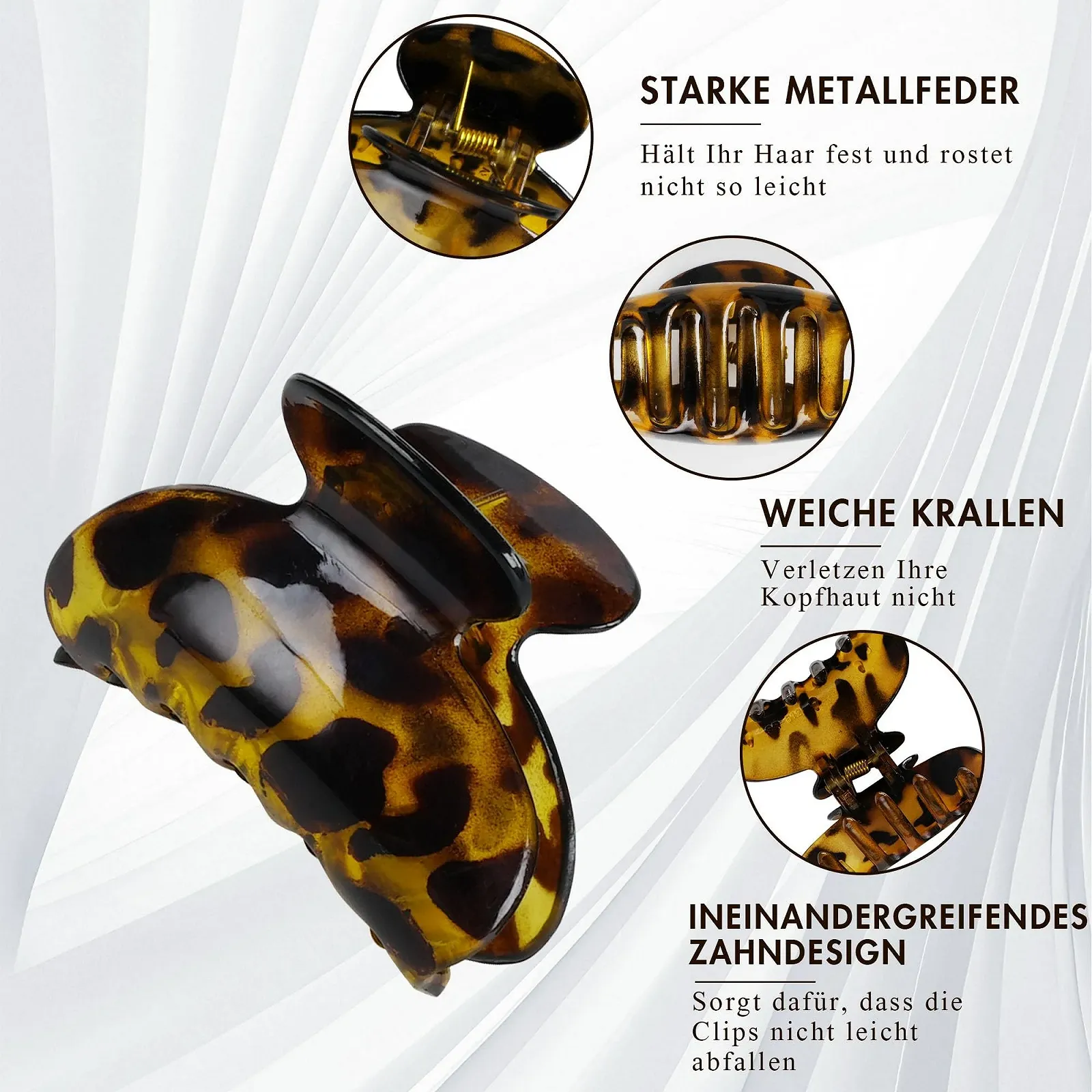 Набор заколок для волос 3 шт Леопард из черного пластика для женщин 7 см x 4 см, фото №7