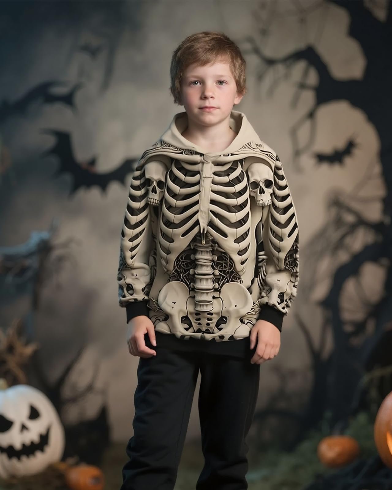 Худи Momkonzz Хэллоуин Скелет для мальчиков 3D Пуловер С длинными рукавами Размер 7-12 лет, фото №3