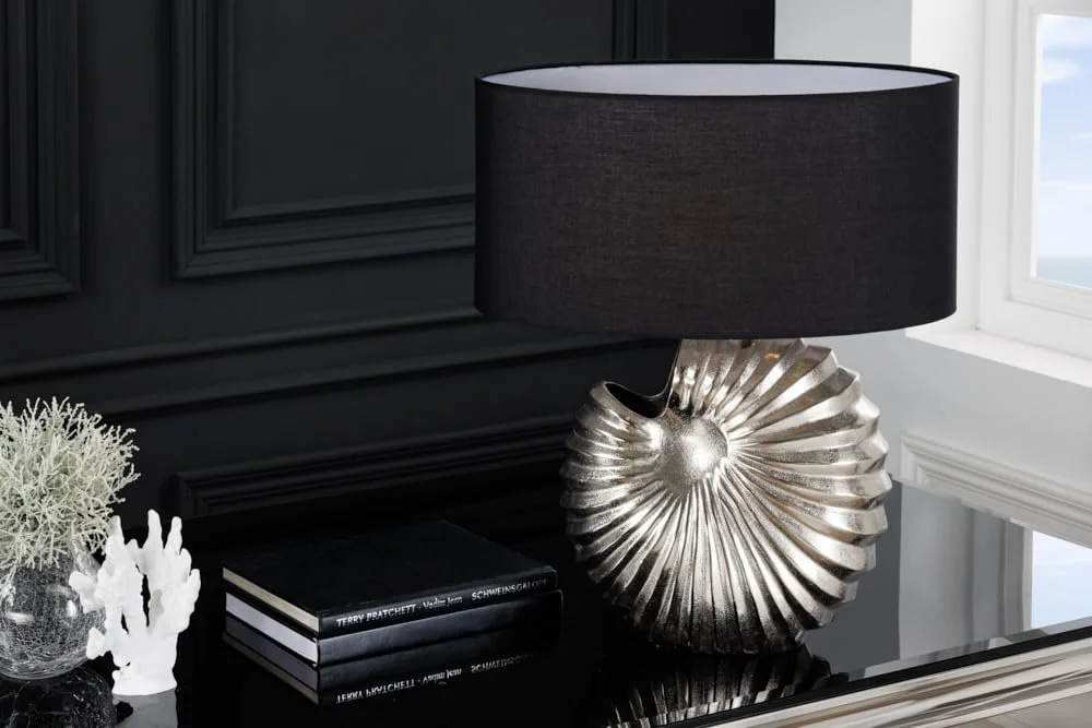Настольная лампа riess-ambiente Shell морской дизайн 60 см серебристо-черная металлическая тканевый абажур, фото №3