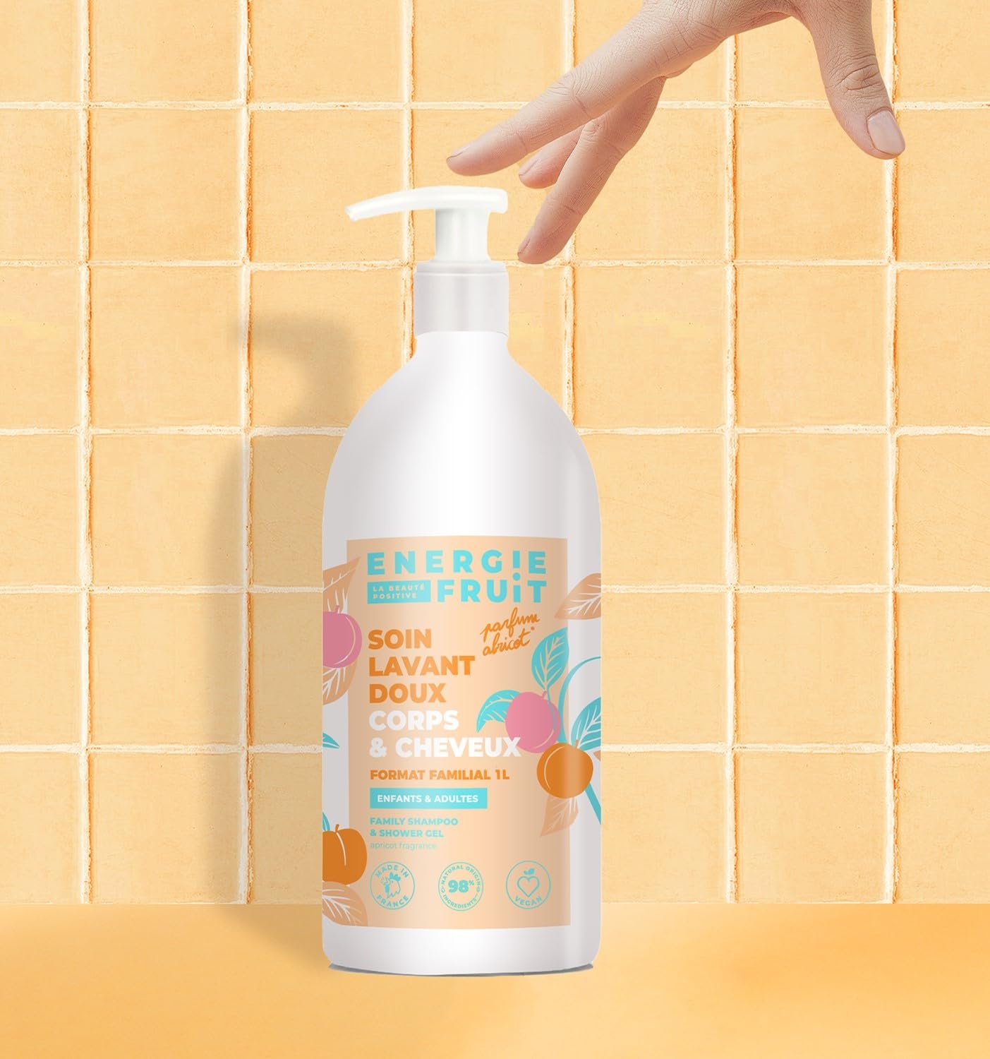 Гель для душа и шампунь Energie Fruit Gentle Wash Care Абрикос 1000 мл, фото №5