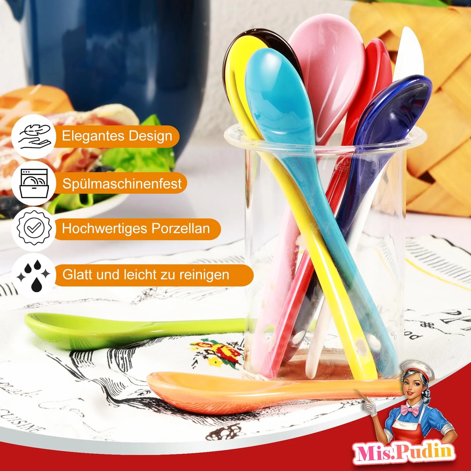 Ложка Фарфорова 12,3 см Різнокольорова (10 штук), фото №4