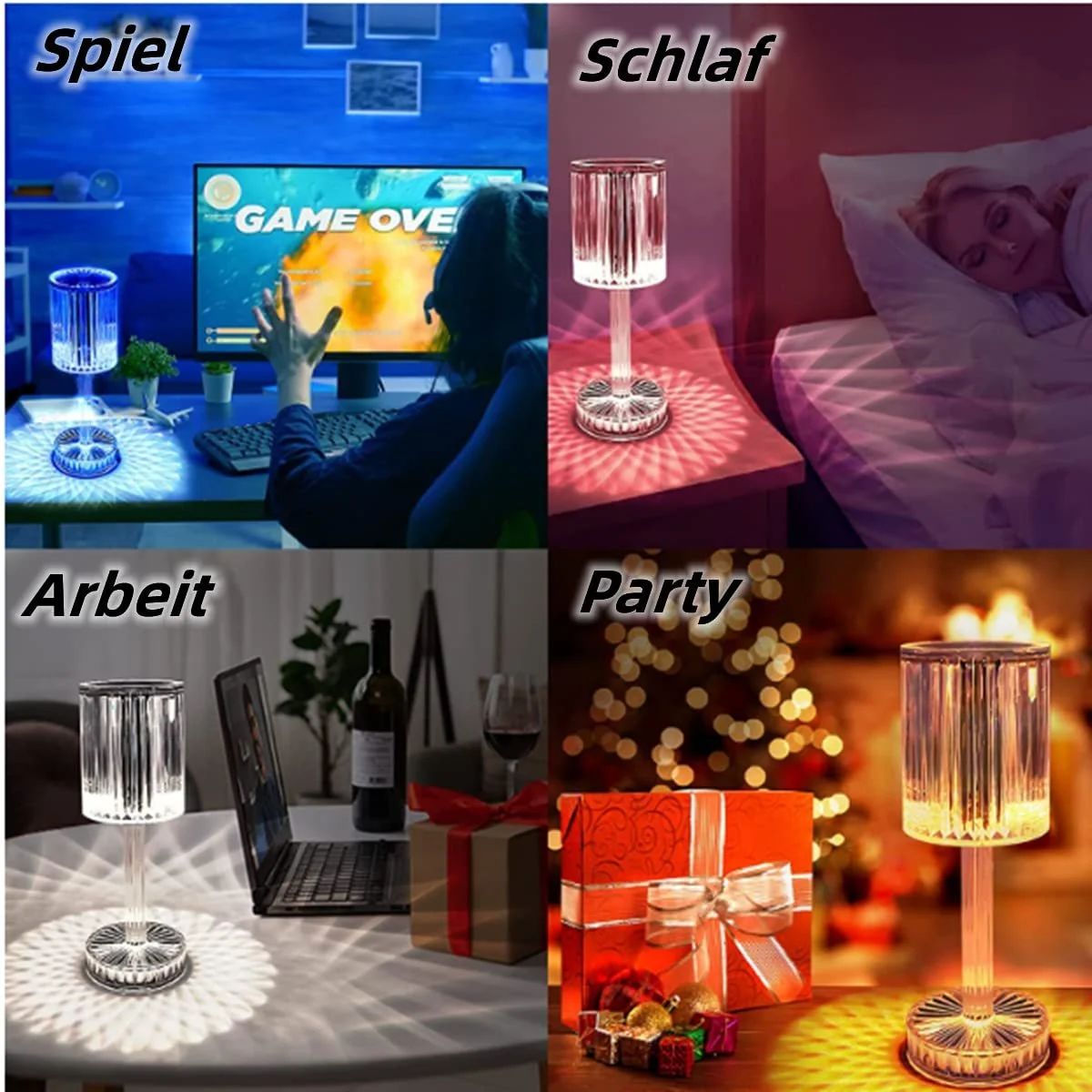 Настільна лампа OKSANO Crystal Diamond LED сенсорна димована 16 кольорів 4 режими пульт RGB, фото №2