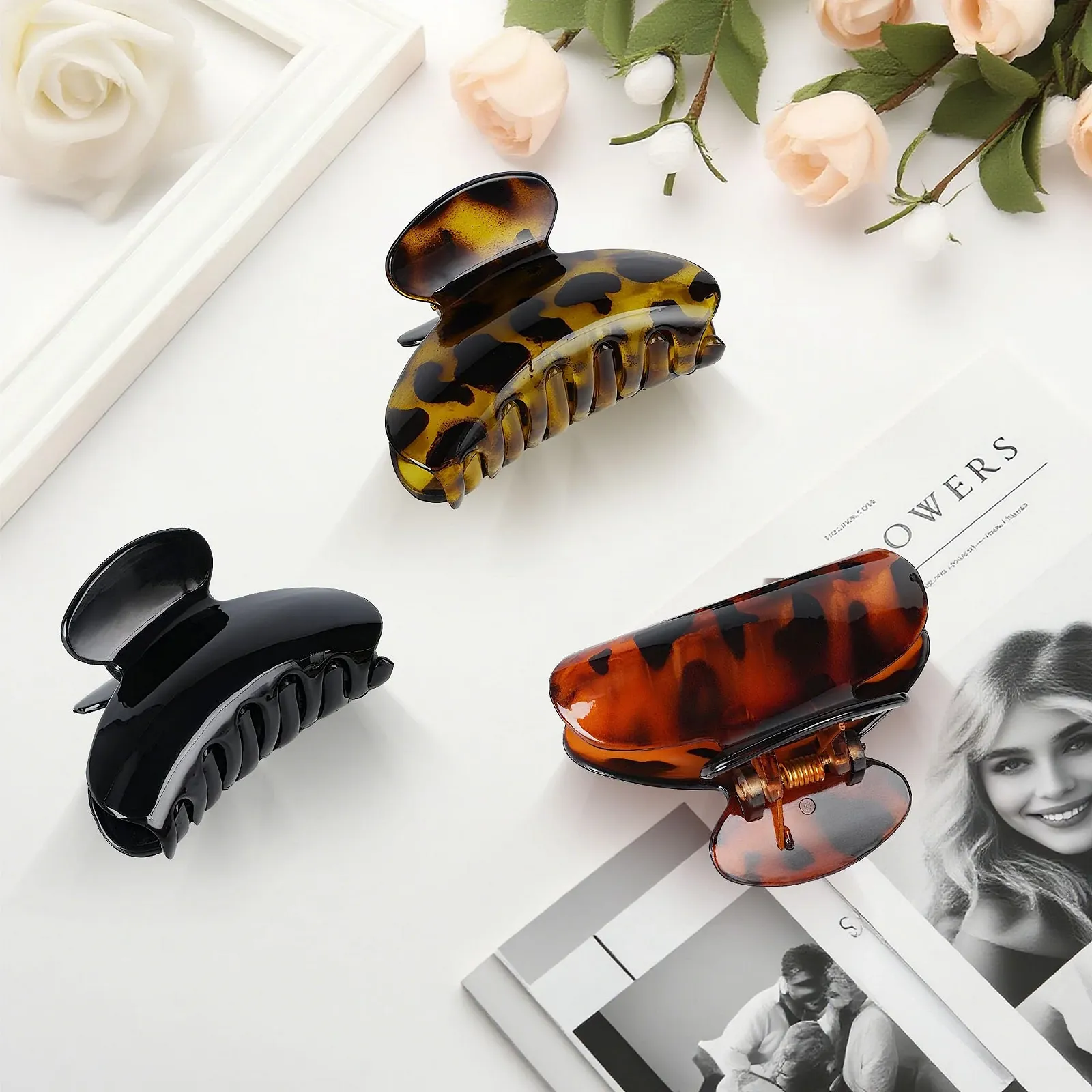 Набор заколок для волос 3 шт Леопард из черного пластика для женщин 7 см x 4 см, фото №4