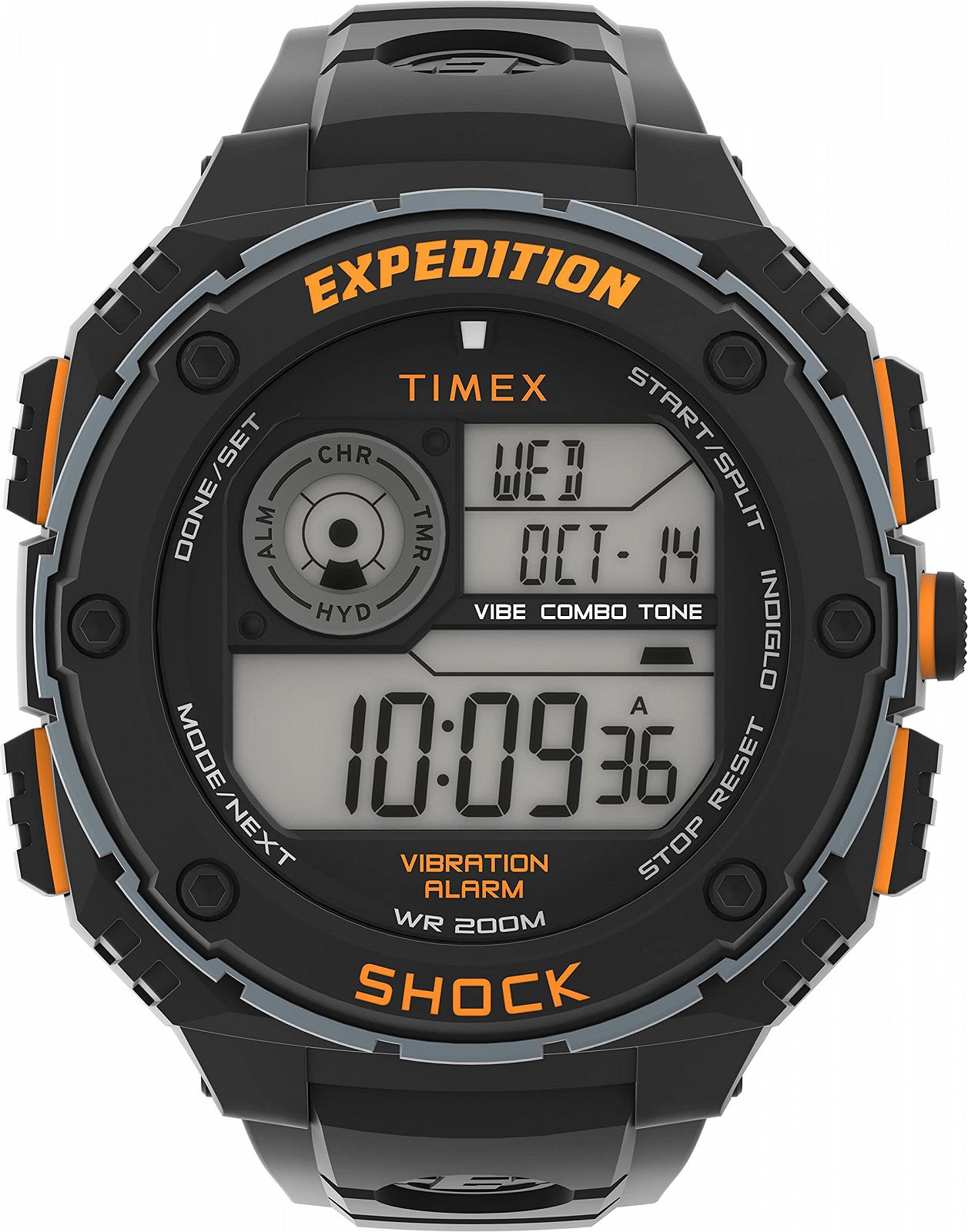 Мужские часы Timex Expedition Vibe Shock TW4B24200, 50 мм, смола, черный, Expedition Rugged Digital Vibe Shock, фото №1