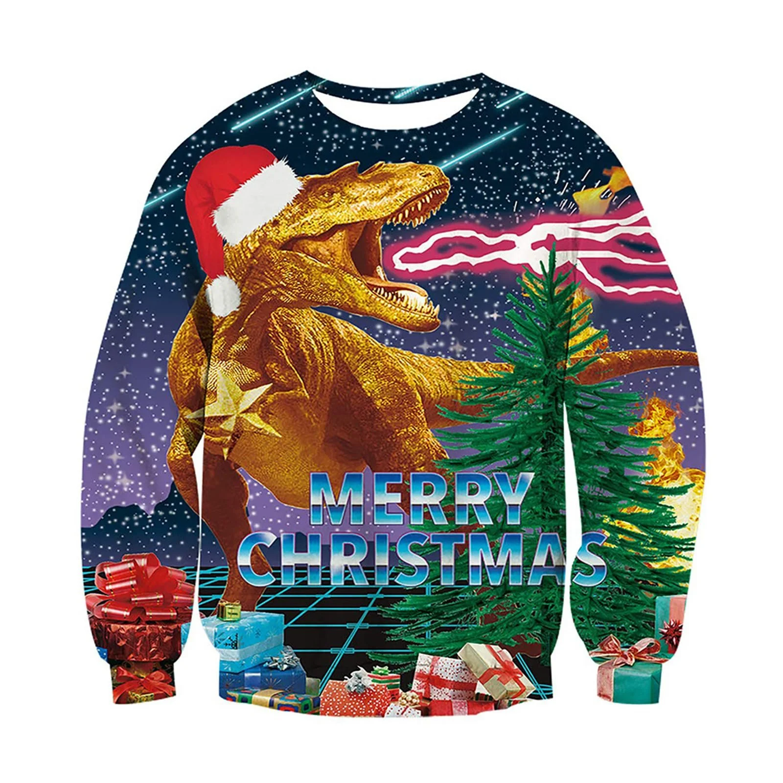 Детский рождественский свитер со светодиодами - свитшот с круглым вырезом и принтом Doodle для мальчиков, повседневный пуловер с графическим мягким флисом для детей на праздничную вечеринку, фото №1 Детский рождественский свитер со светодиодами - свитшот с круглым вырезом и принтом Doodle для мальчиков, повседневный пуловер с графическим мягким флисом для детей на праздничную вечеринку, фото №1