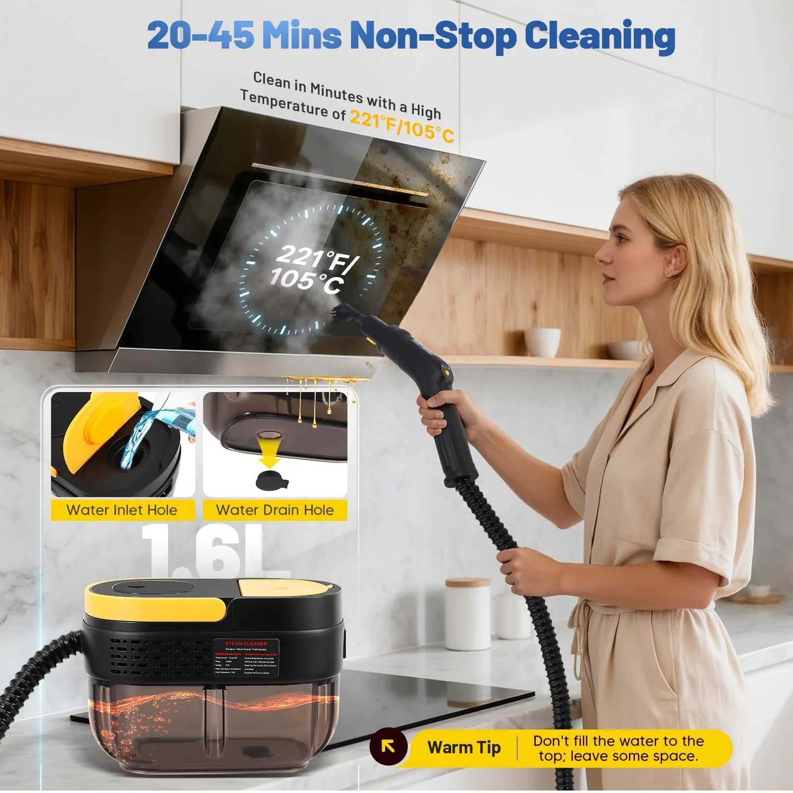 Пароочисник 2500W 1.6L 10 секунд нагрівання 3 рівні регулювання з аксесуарами, фото №5 Пароочисник 2500W 1.6L 10 секунд нагрівання 3 рівні регулювання з аксесуарами, фото №5