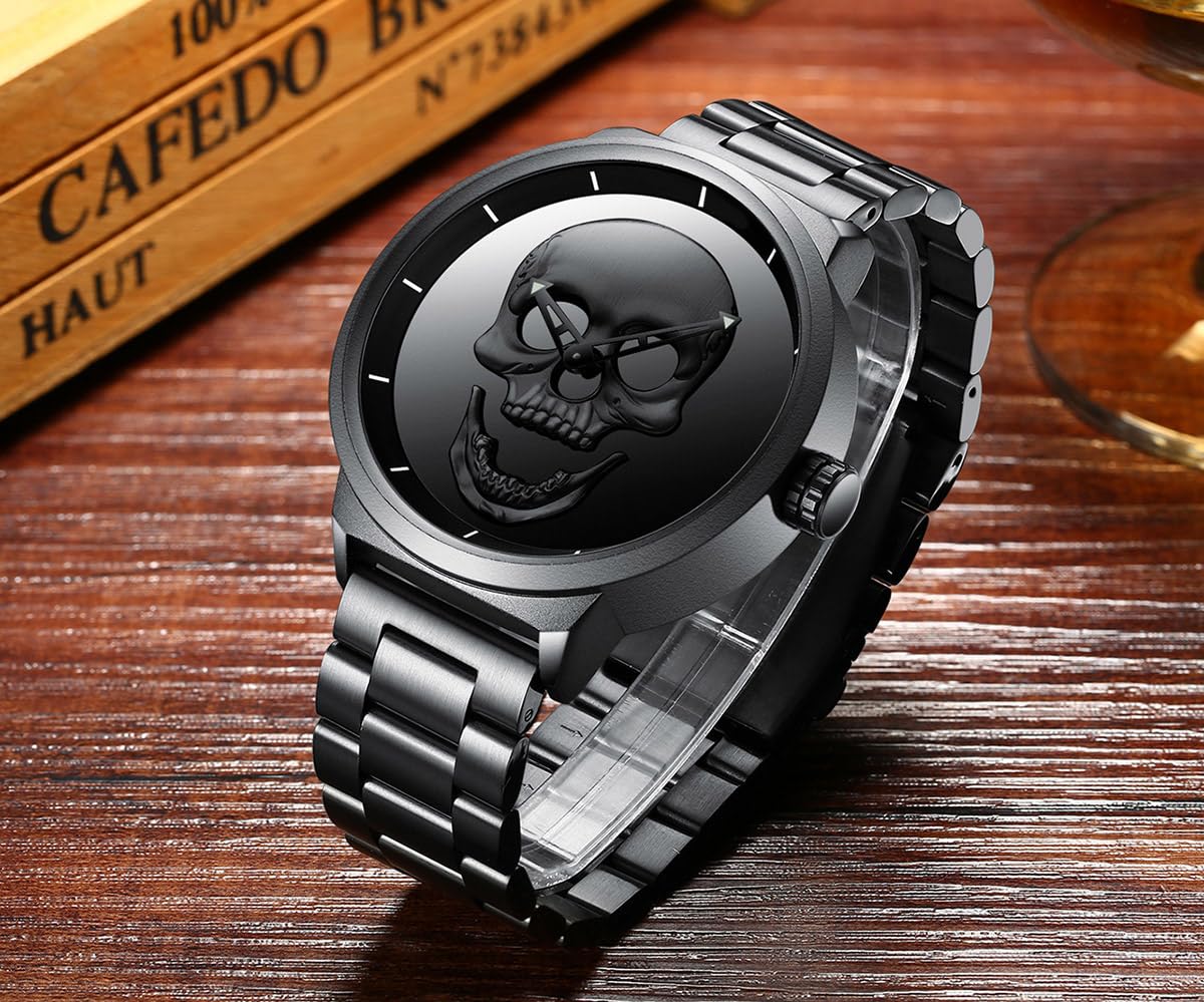 Мужские часы GIMTO Quartz с большим циферблатом и стальным браслетом Skull, фото №7