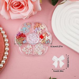 Прикраса для нігтів 3D бантики, 5 стилів Мініатюрні підвіски-бантики з милими стразами Ведмедики Перлинні камені Різнокольорові матові synthetic.ua - Фото 1