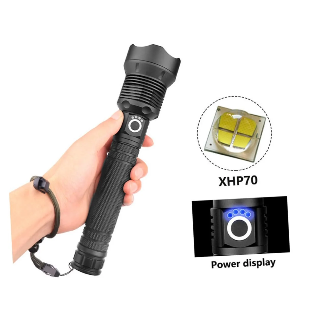 Ліхтар Vaguelly USB акумуляторний, високоякісний, для використання на відкритому повітрі з цифровим дисплеєм, алюмінієвий сплав, телескопічний зум, компактний та міцний для кемпінгу, походів, надзвичайних ситуацій та універсальний, фото №9